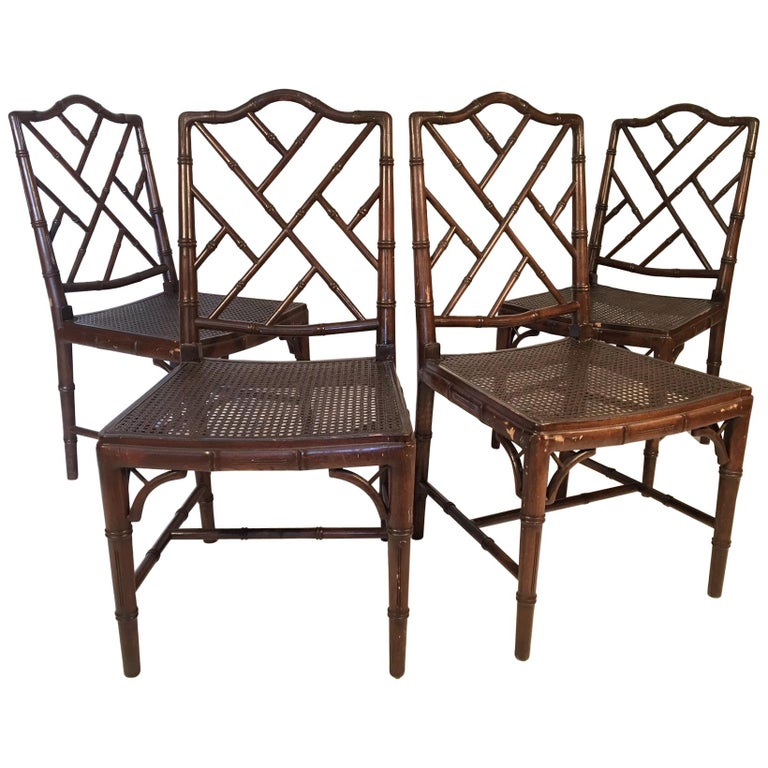 Set of Four Chinese Chippendale Faux Bamboo Dining Chairs at 1stDibs