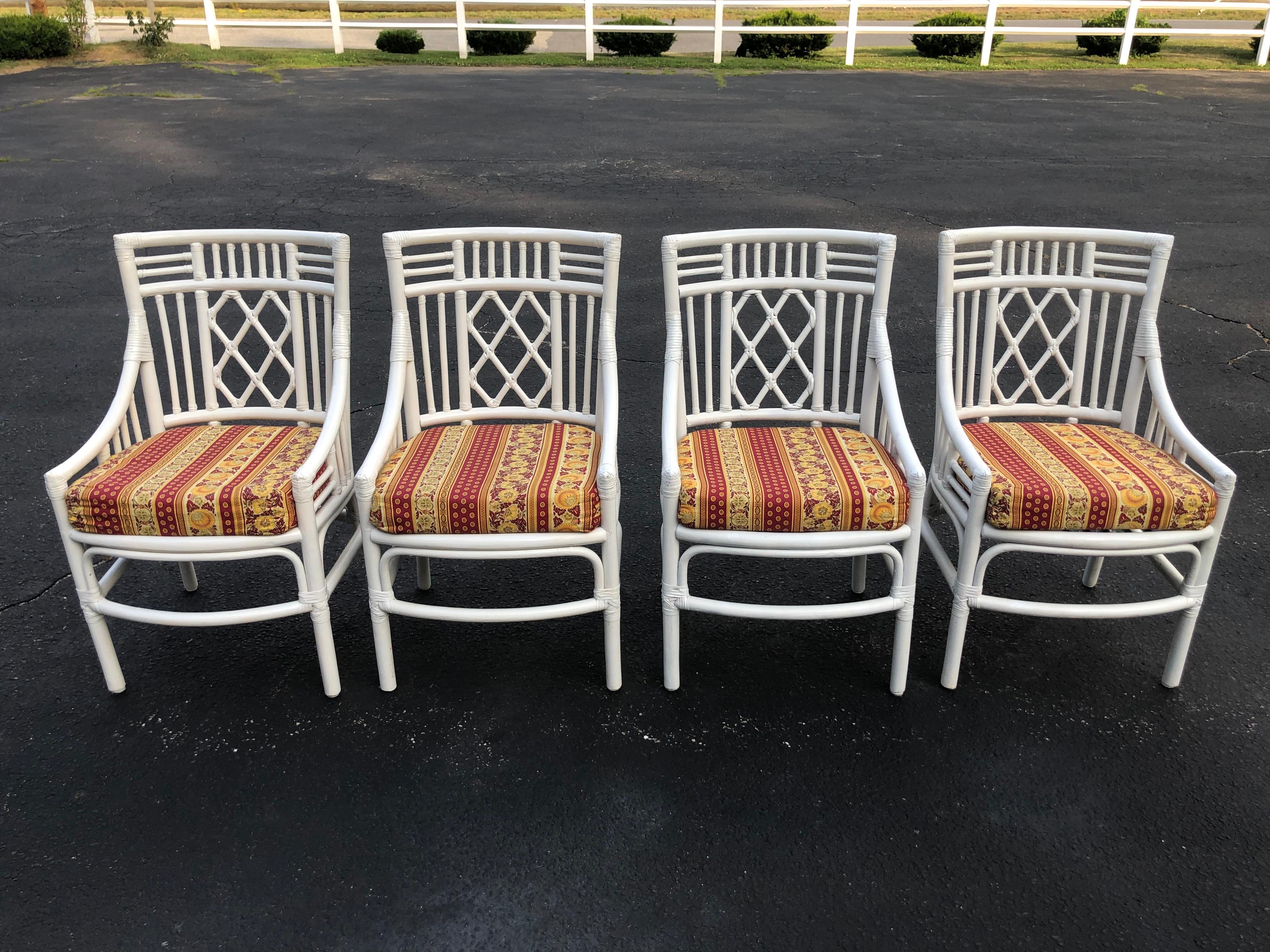 Chinoiserie Set of Four Chinese Chippendale Rattan Chairs 