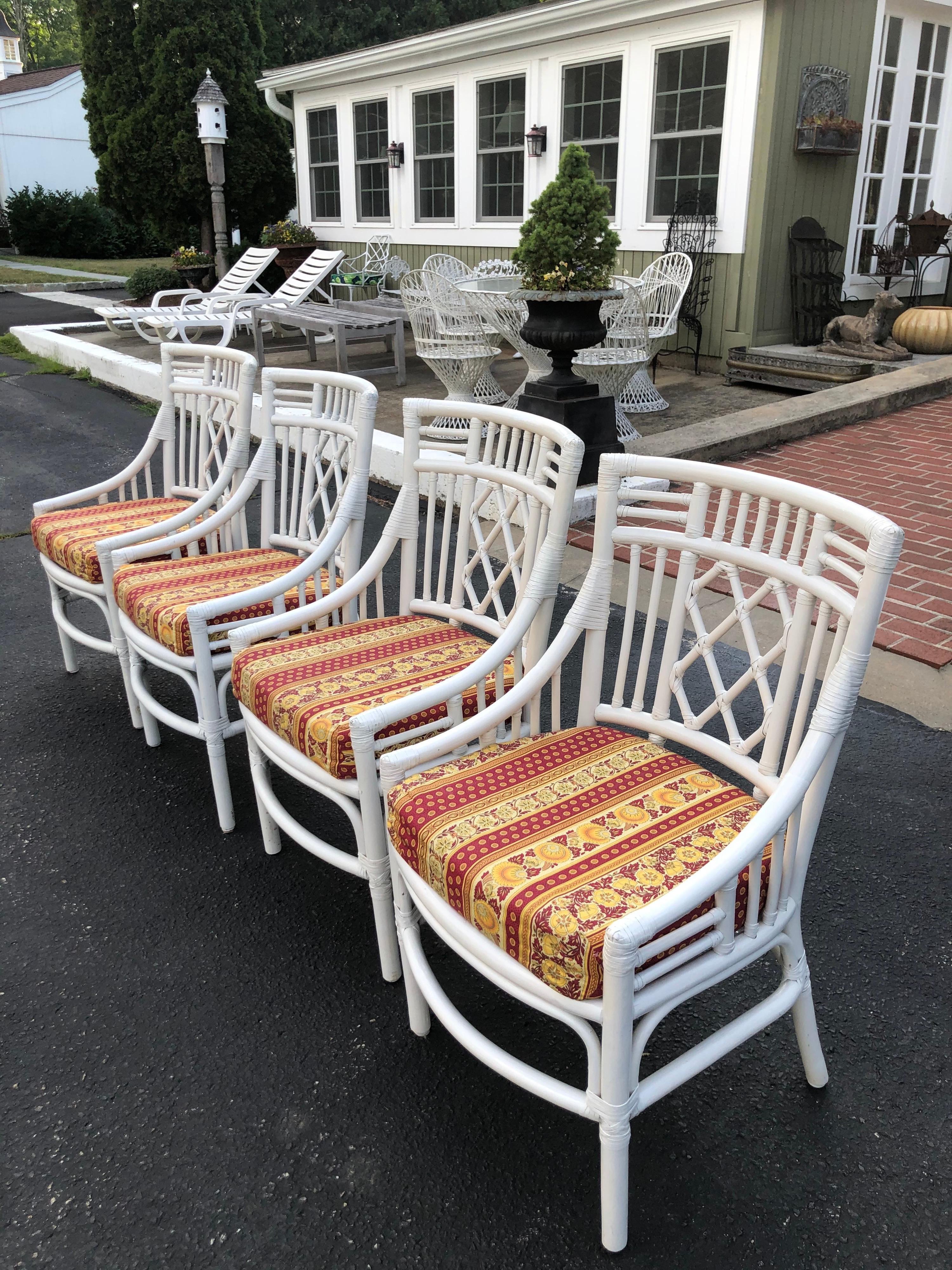 Set of Four Chinese Chippendale Rattan Chairs  In Good Condition In Redding, CT