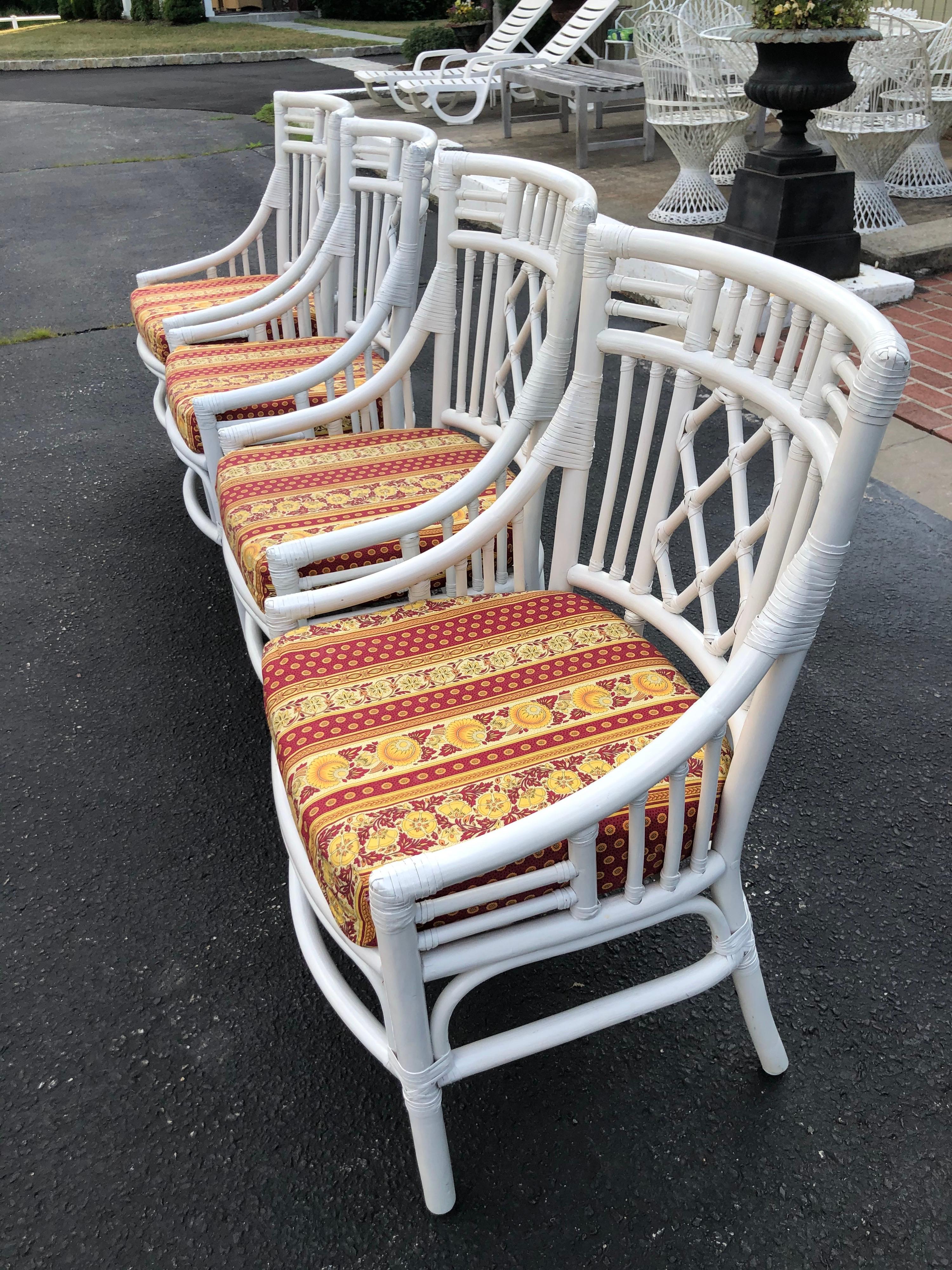 Upholstery Set of Four Chinese Chippendale Rattan Chairs 
