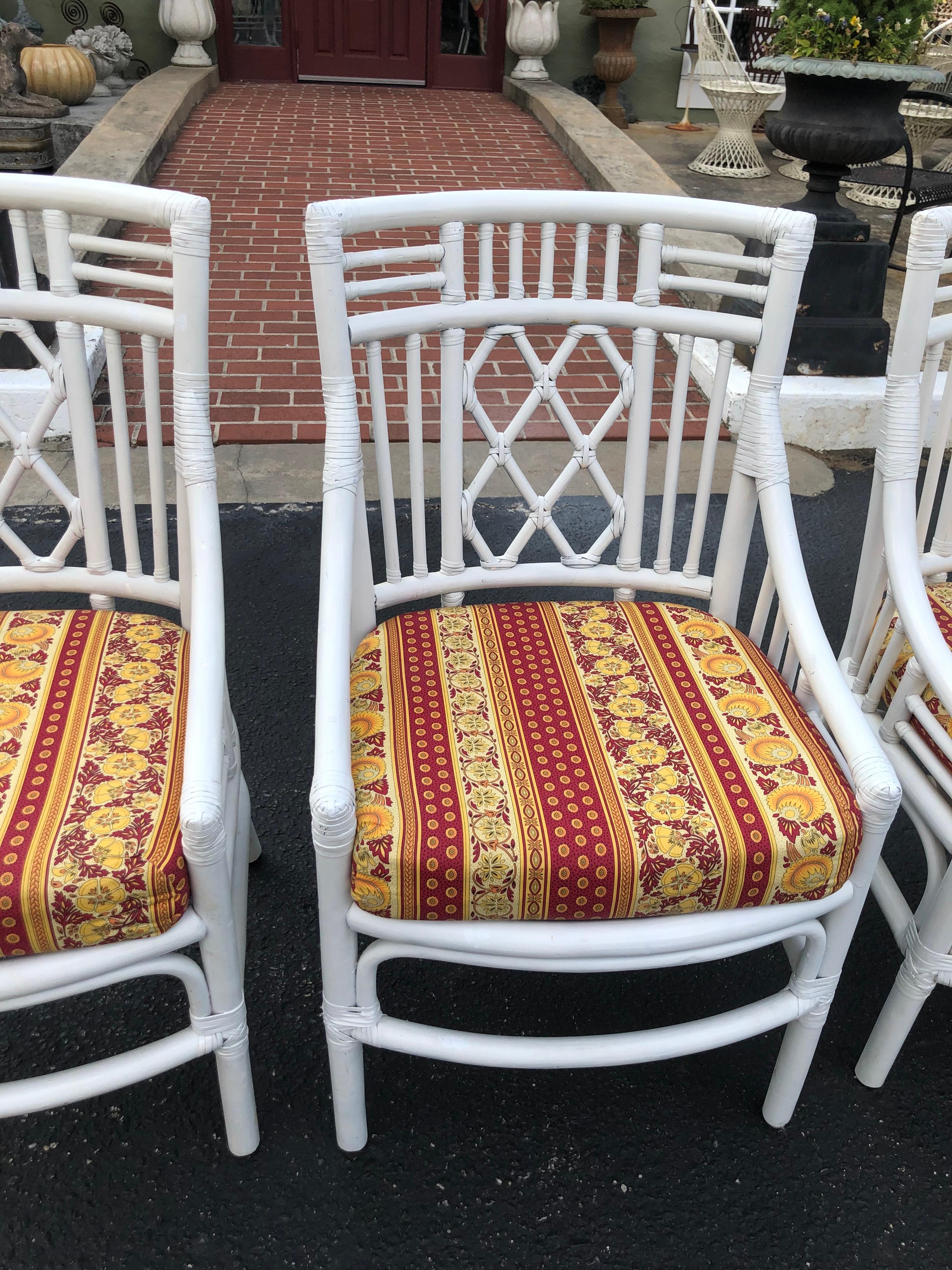 Set of Four Chinese Chippendale Rattan Chairs  3