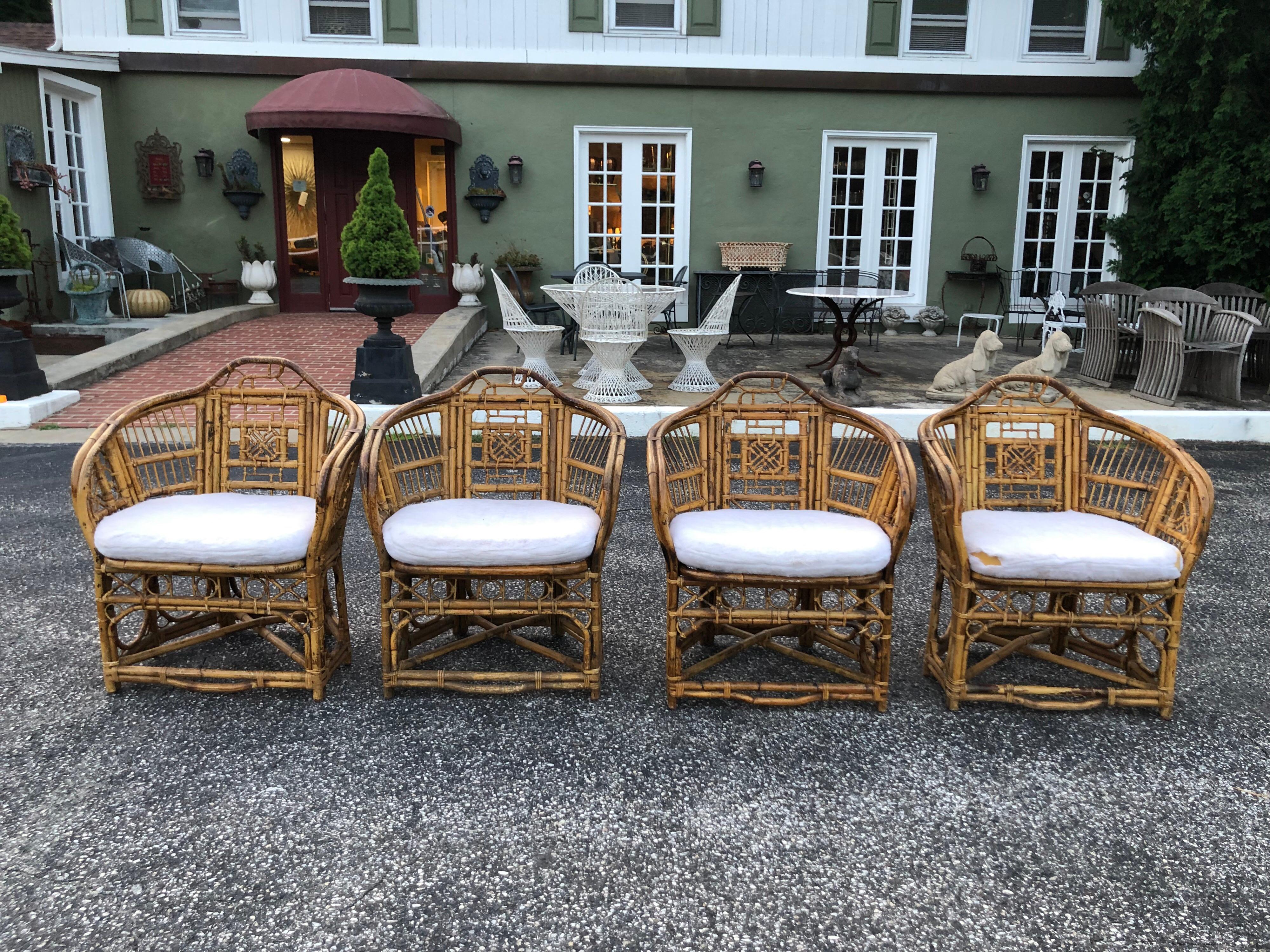 Set of Four Chinese Chippendale Style Bamboo Chairs In Good Condition In Redding, CT