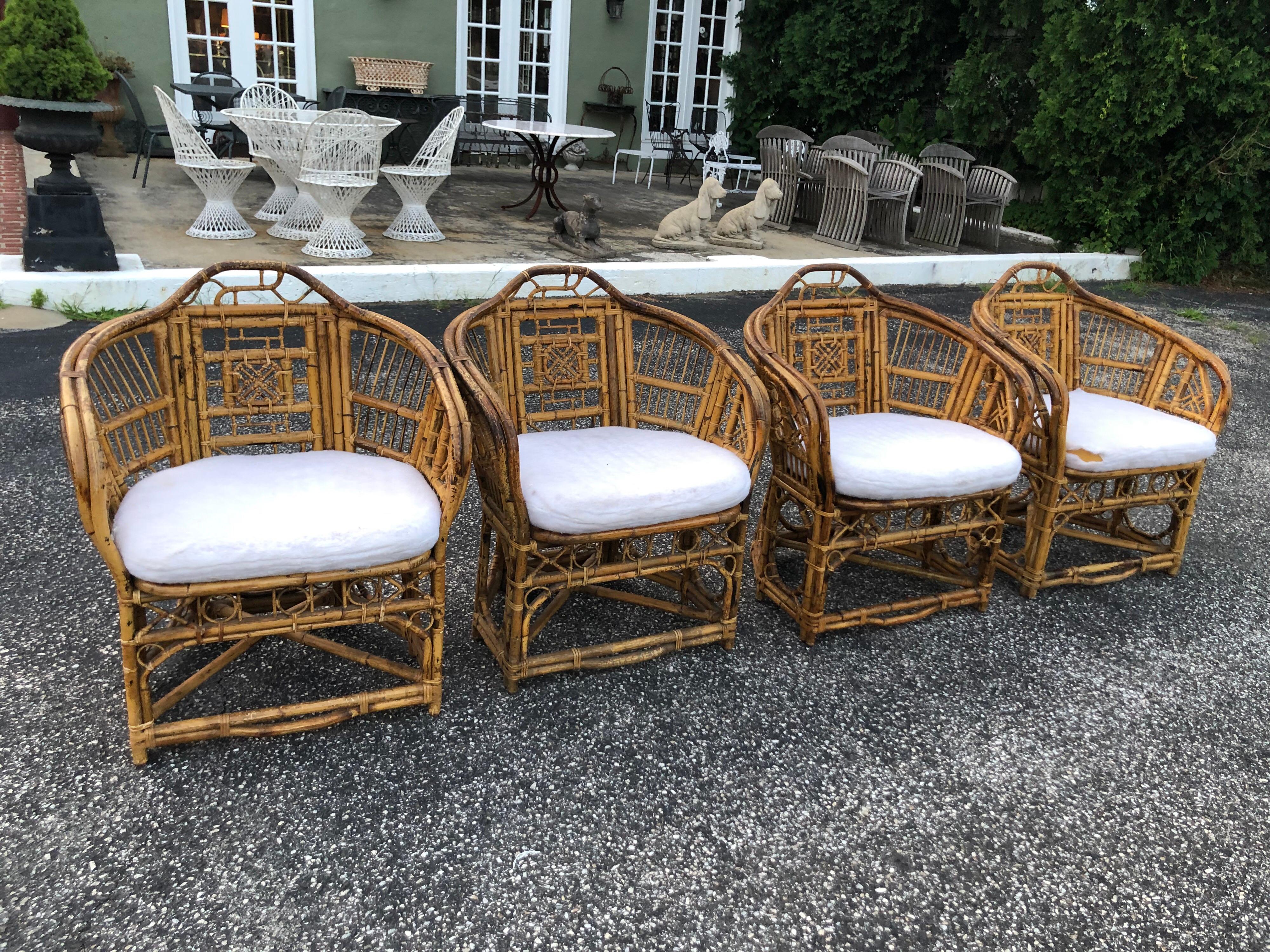 Late 20th Century Set of Four Chinese Chippendale Style Bamboo Chairs