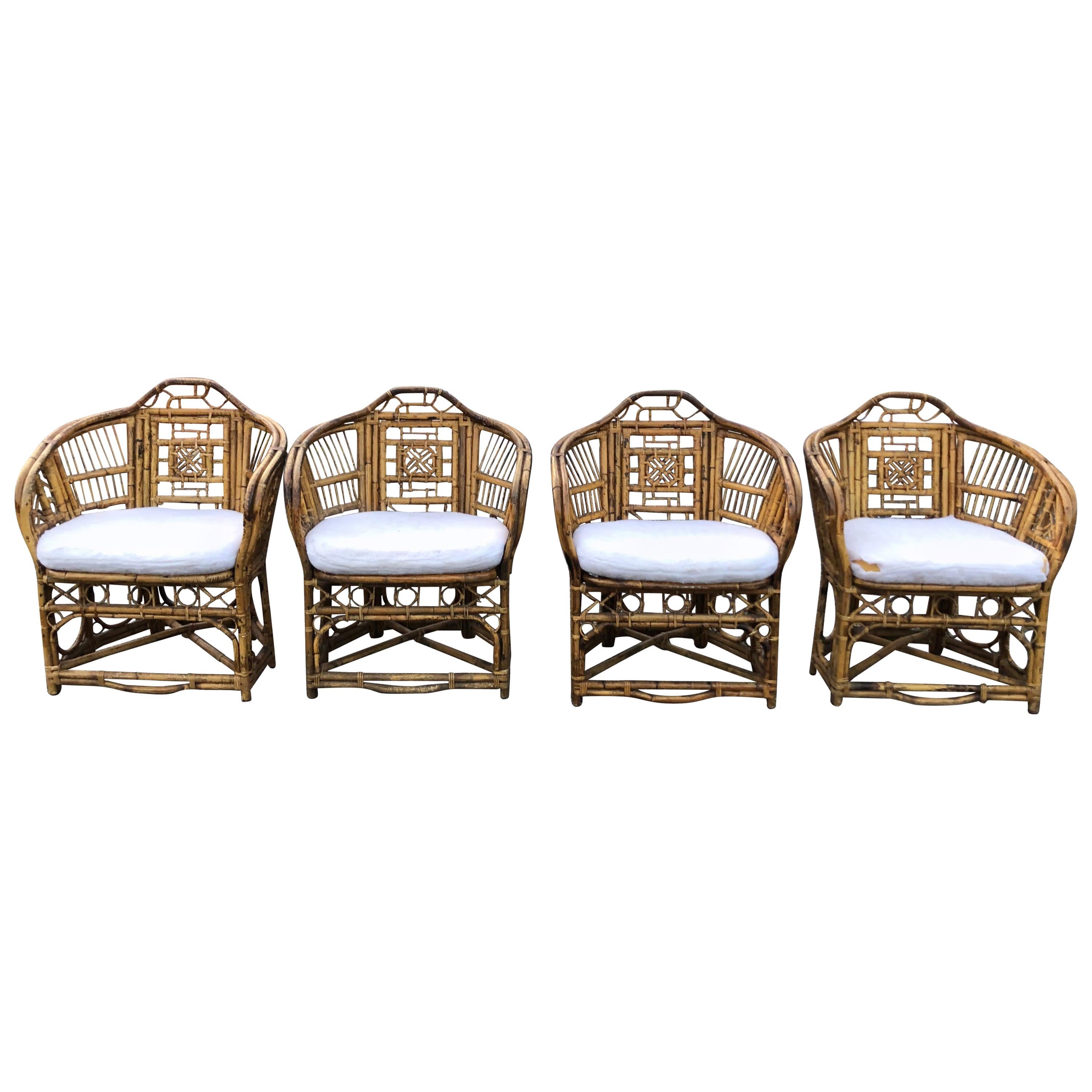 Set of Four Chinese Chippendale Style Bamboo Chairs
