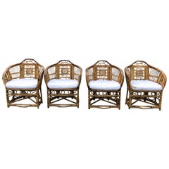 Vintage Set of Four Chinese Chippendale Style Bamboo Chairs