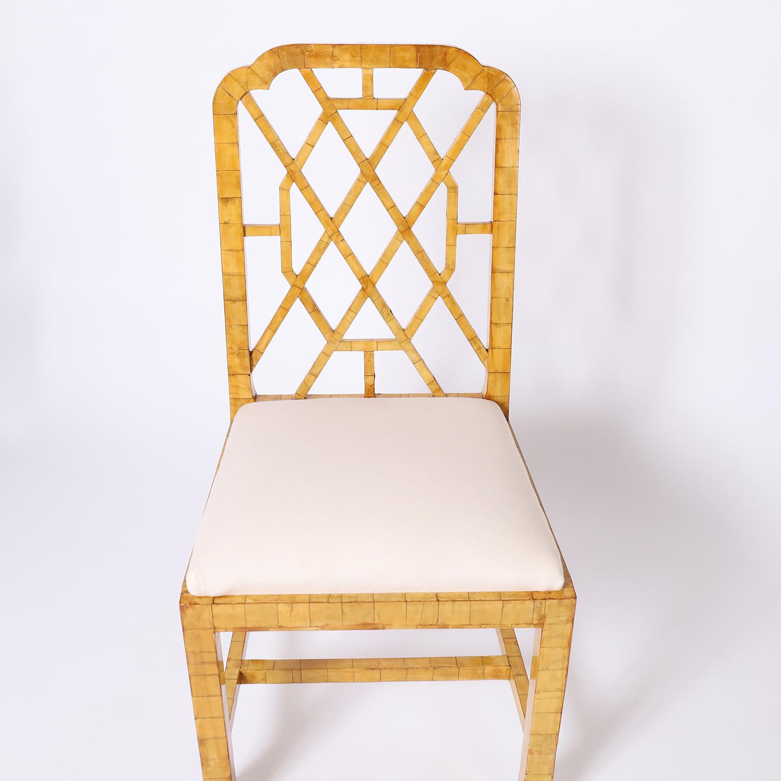 Bone Set of Four Chinese Chippendale Style Dining Chairs For Sale