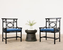 Set of Four Chinese Chippendale Style English Iron Garden Chairs
