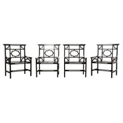 Vintage Set of Four Chinese Chippendale Style English Iron Garden Chairs 