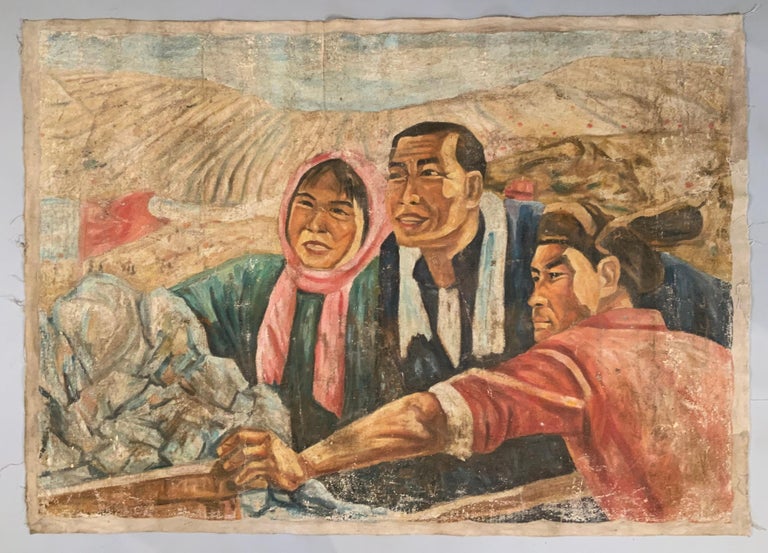 Set of Four Chinese Cultural Revolution Paintings on Canvas For Sale at ...