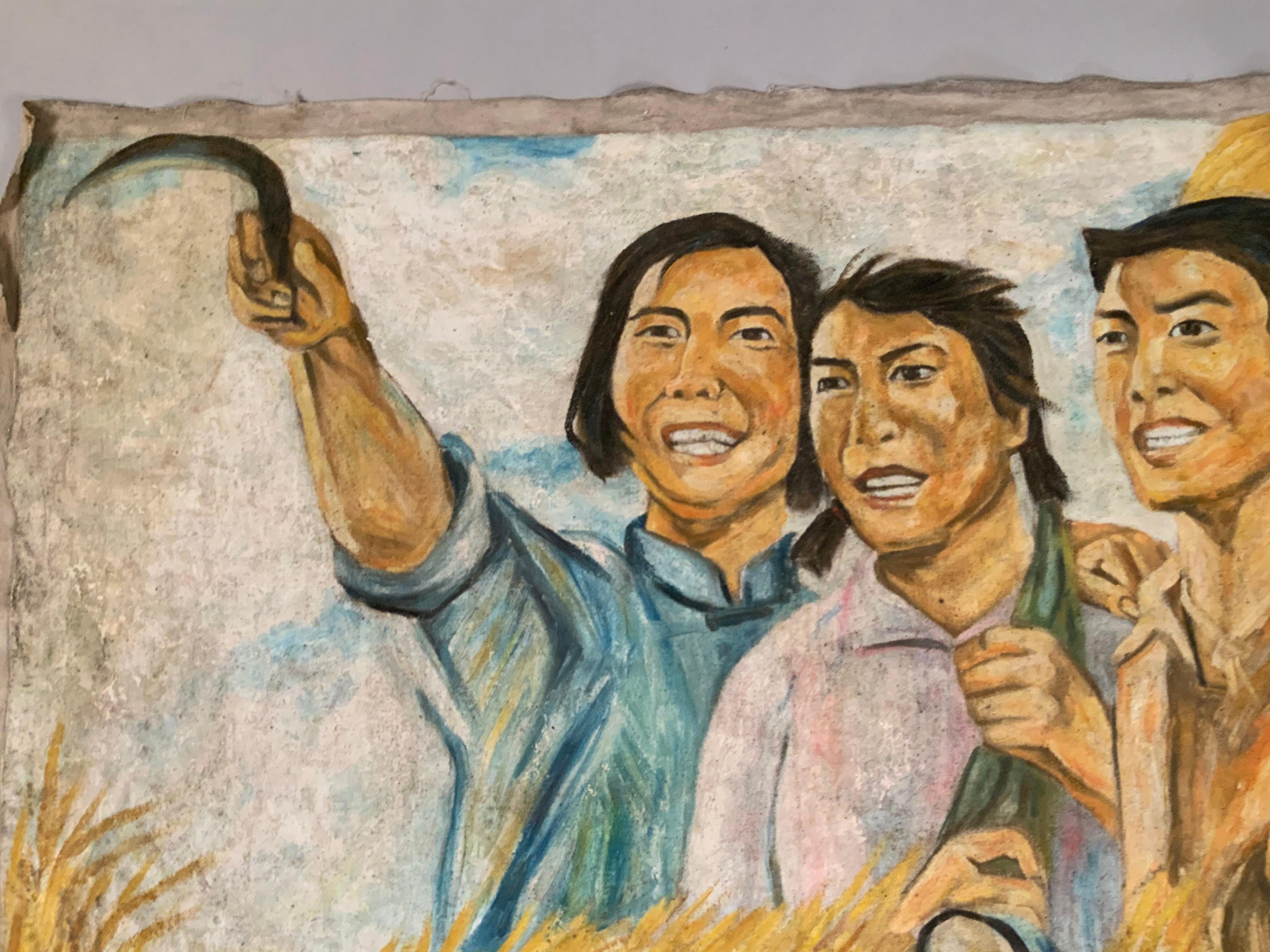 20th Century Set of Four Chinese Cultural Revolution Paintings on Canvas For Sale