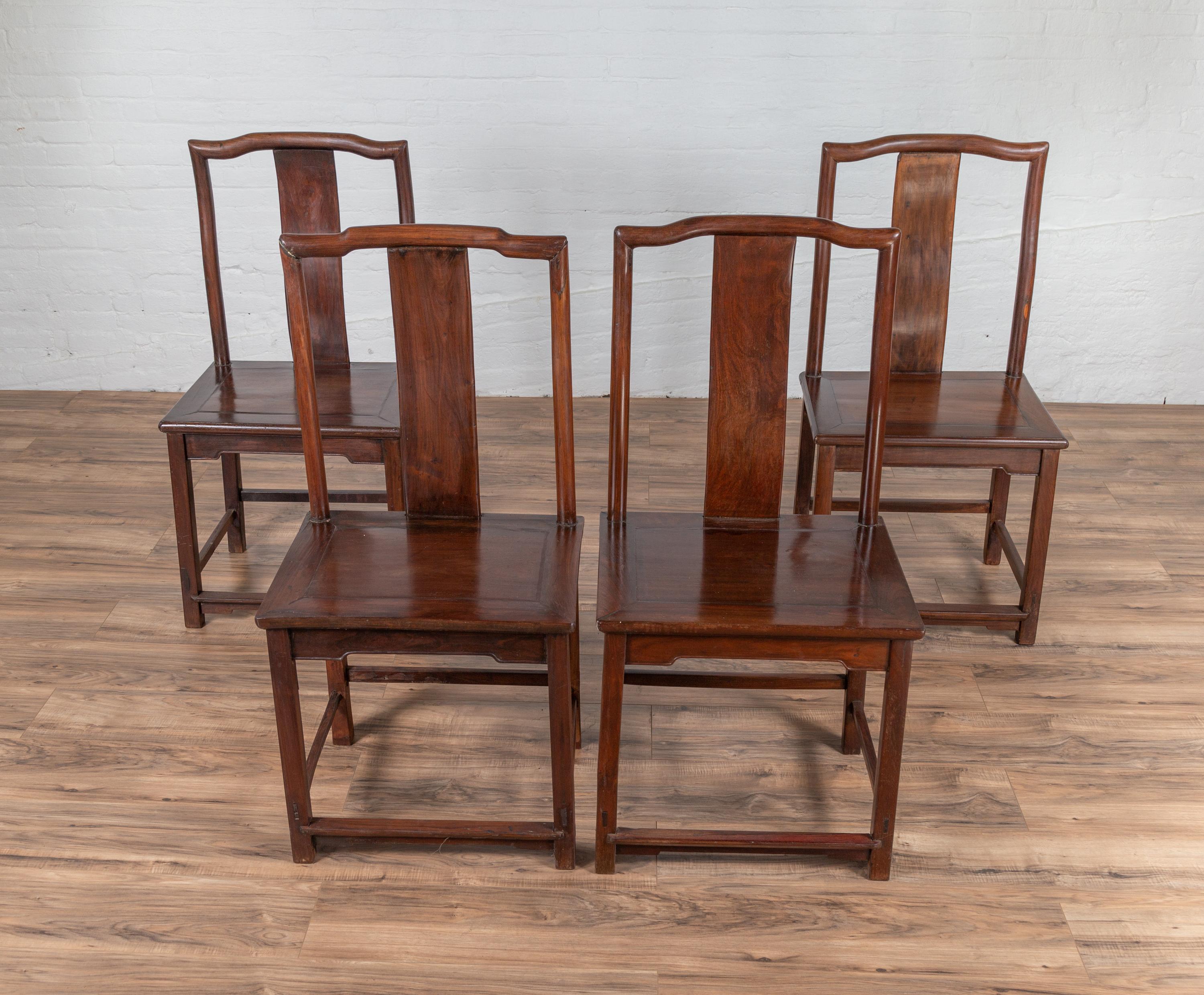 Set of Four Chinese Elmwood Dark Patina Scholar's Ceremonial Side Chairs In Good Condition For Sale In Yonkers, NY