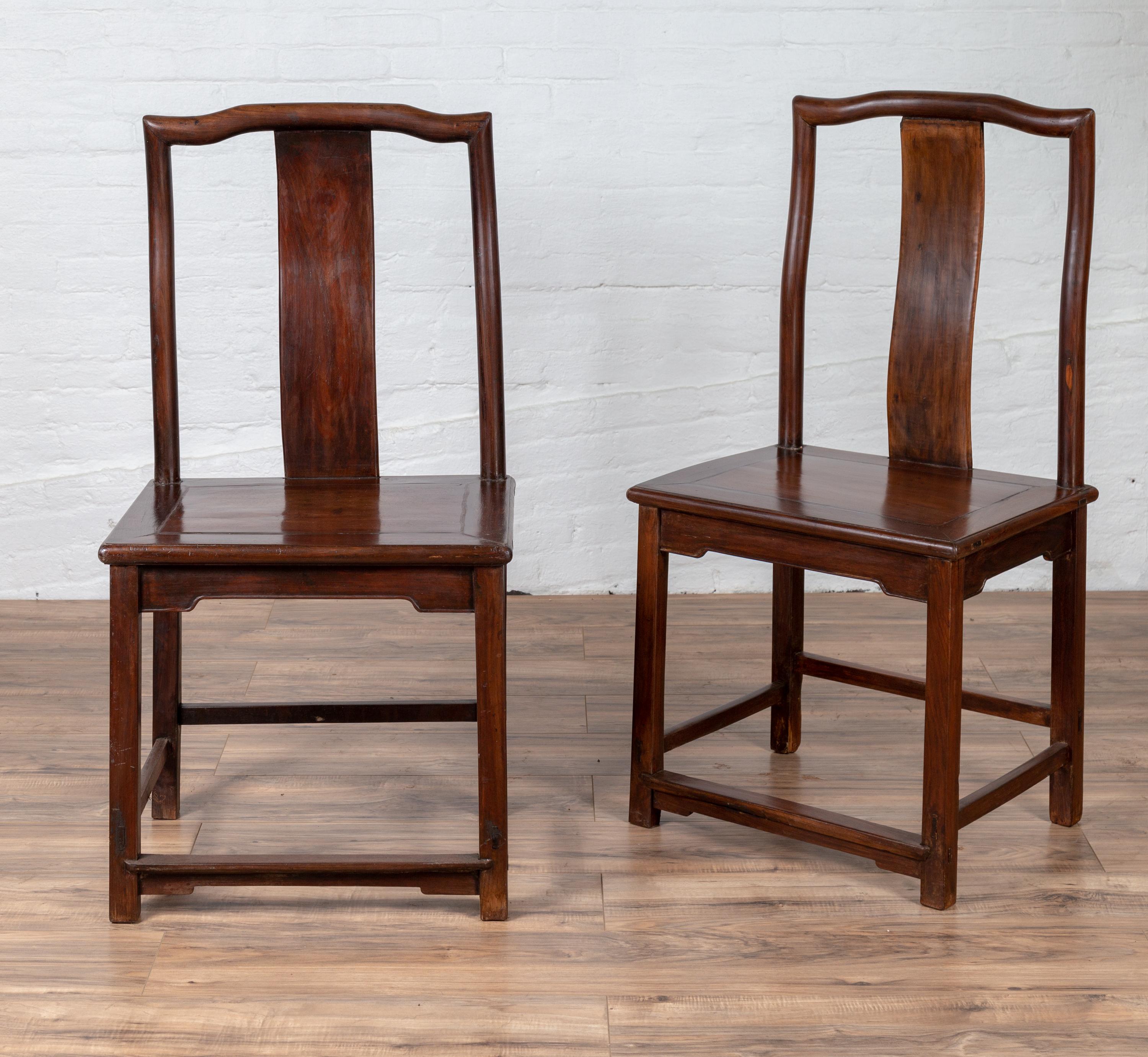 20th Century Set of Four Chinese Elmwood Dark Patina Scholar's Ceremonial Side Chairs For Sale