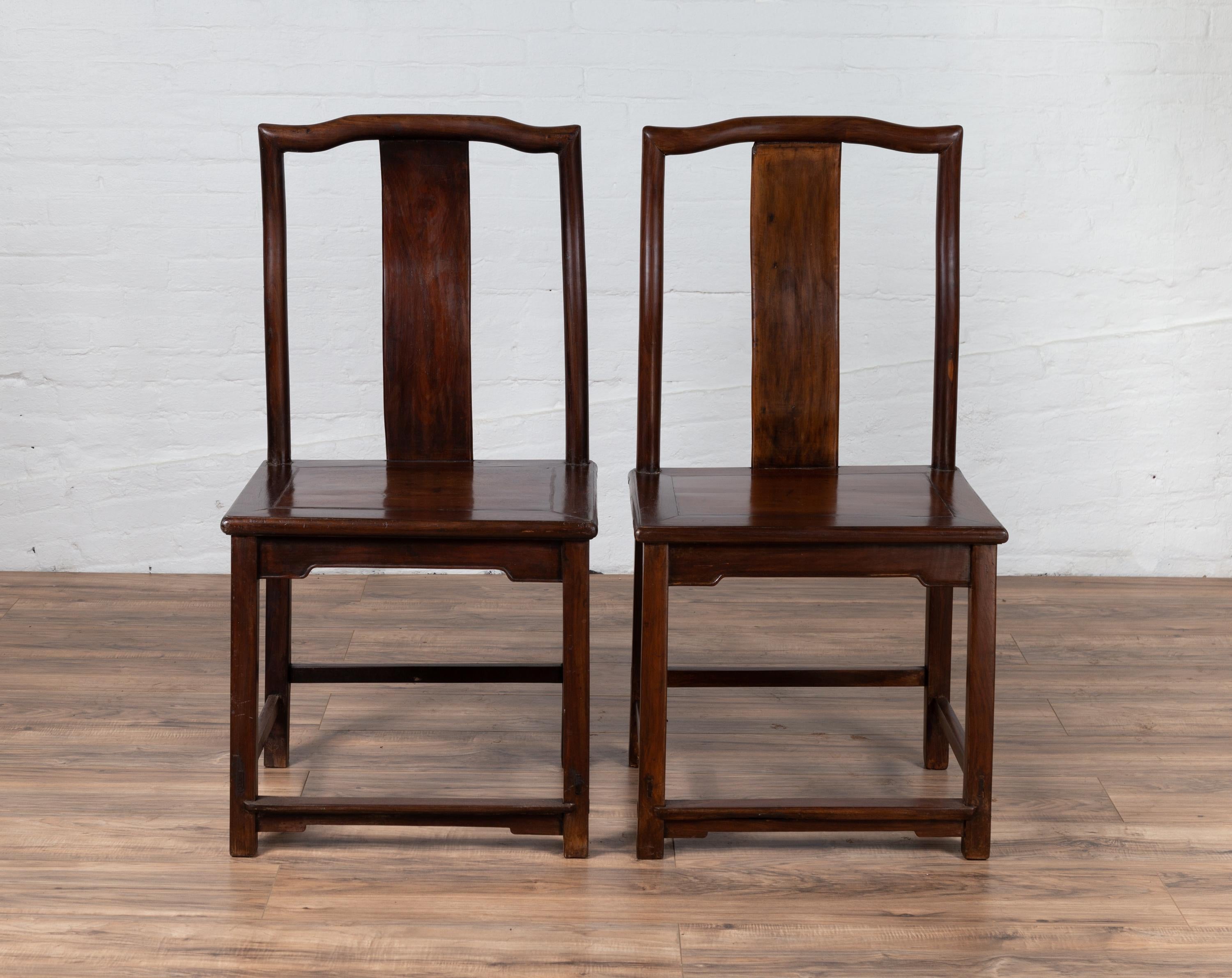 Set of Four Chinese Elmwood Dark Patina Scholar's Ceremonial Side Chairs For Sale 1
