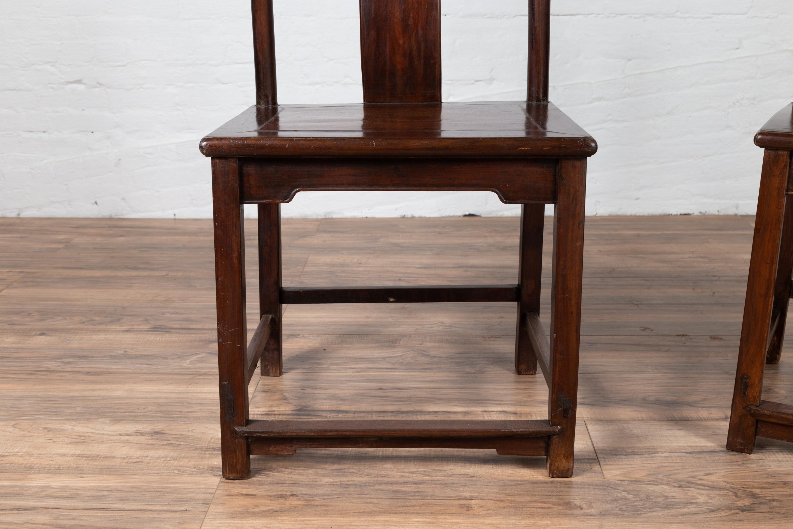 Set of Four Chinese Elmwood Dark Patina Scholar's Ceremonial Side Chairs For Sale 4