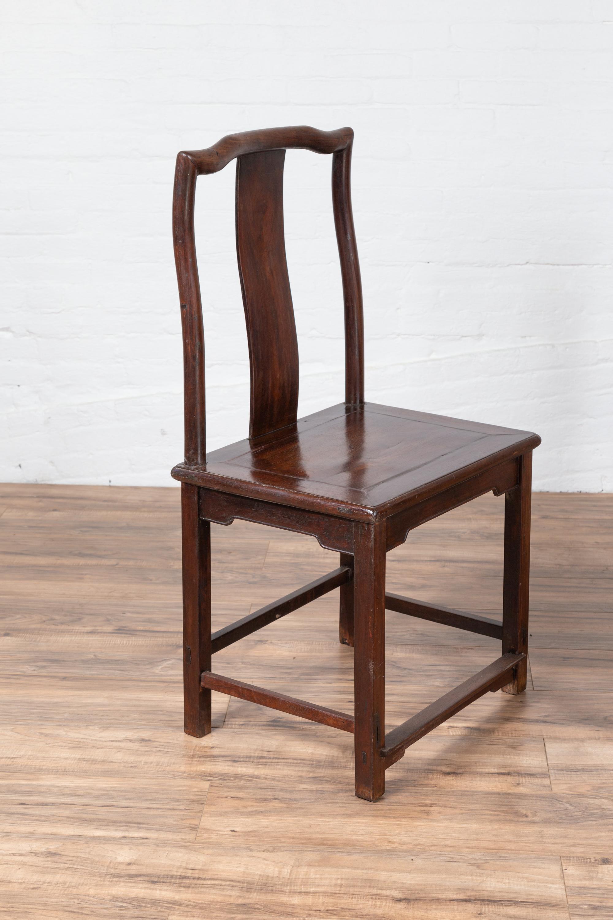 Set of Four Chinese Elmwood Dark Patina Scholar's Ceremonial Side Chairs For Sale 5