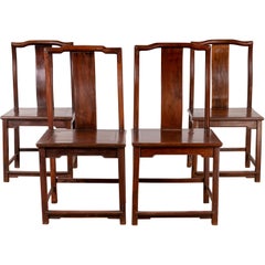 Set of Four Chinese Elmwood Dark Patina Scholar's Ceremonial Side Chairs