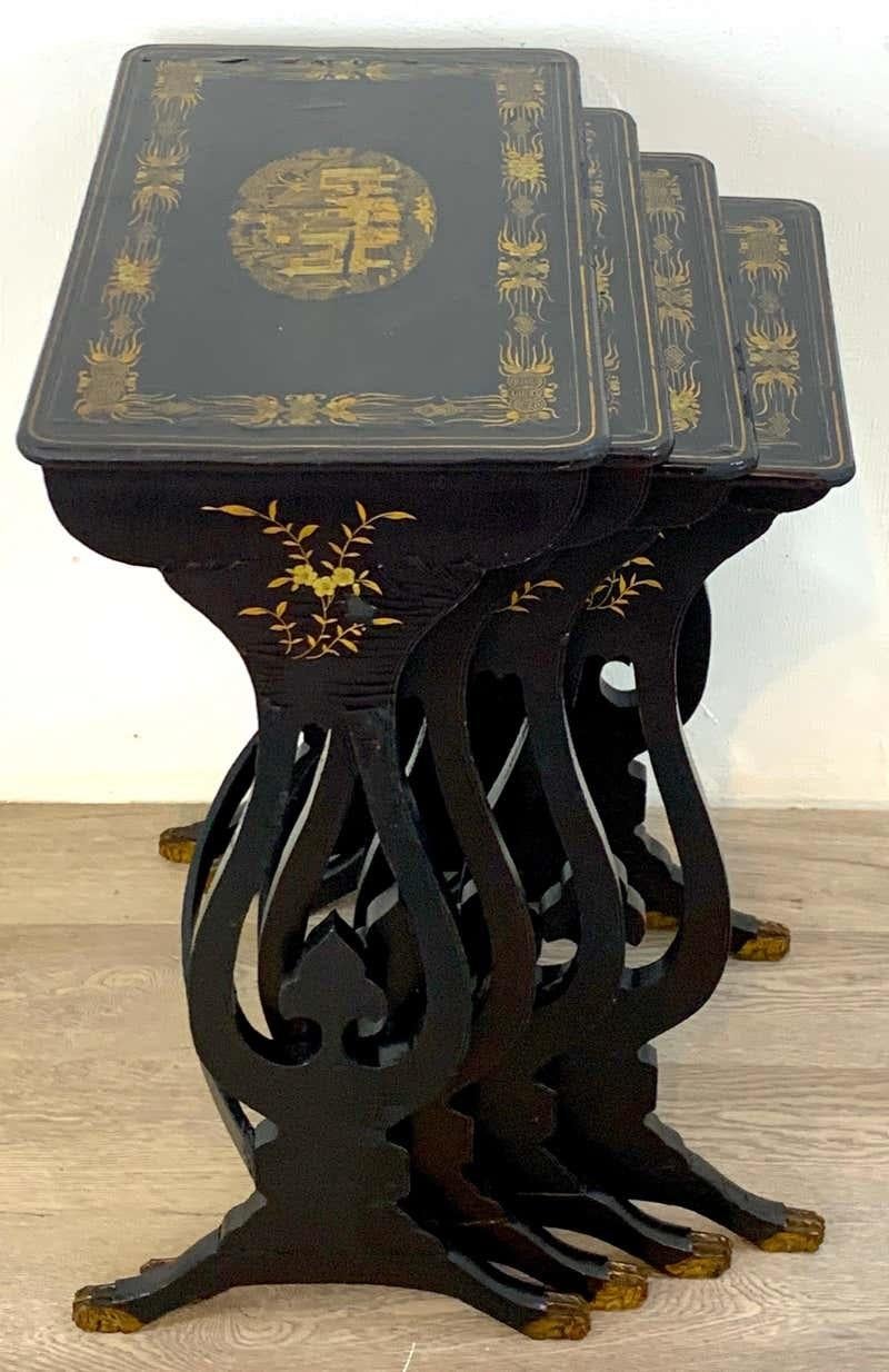 Set of Four Chinese Export Lacquer Nesting Tables  In Good Condition In West Palm Beach, FL