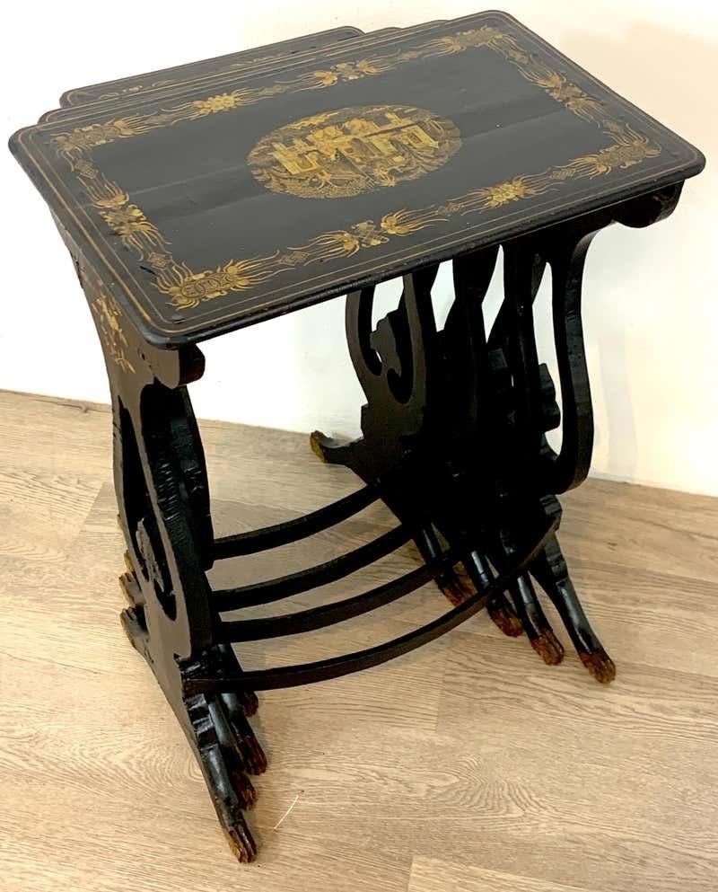 Wood Set of Four Chinese Export Lacquer Nesting Tables 