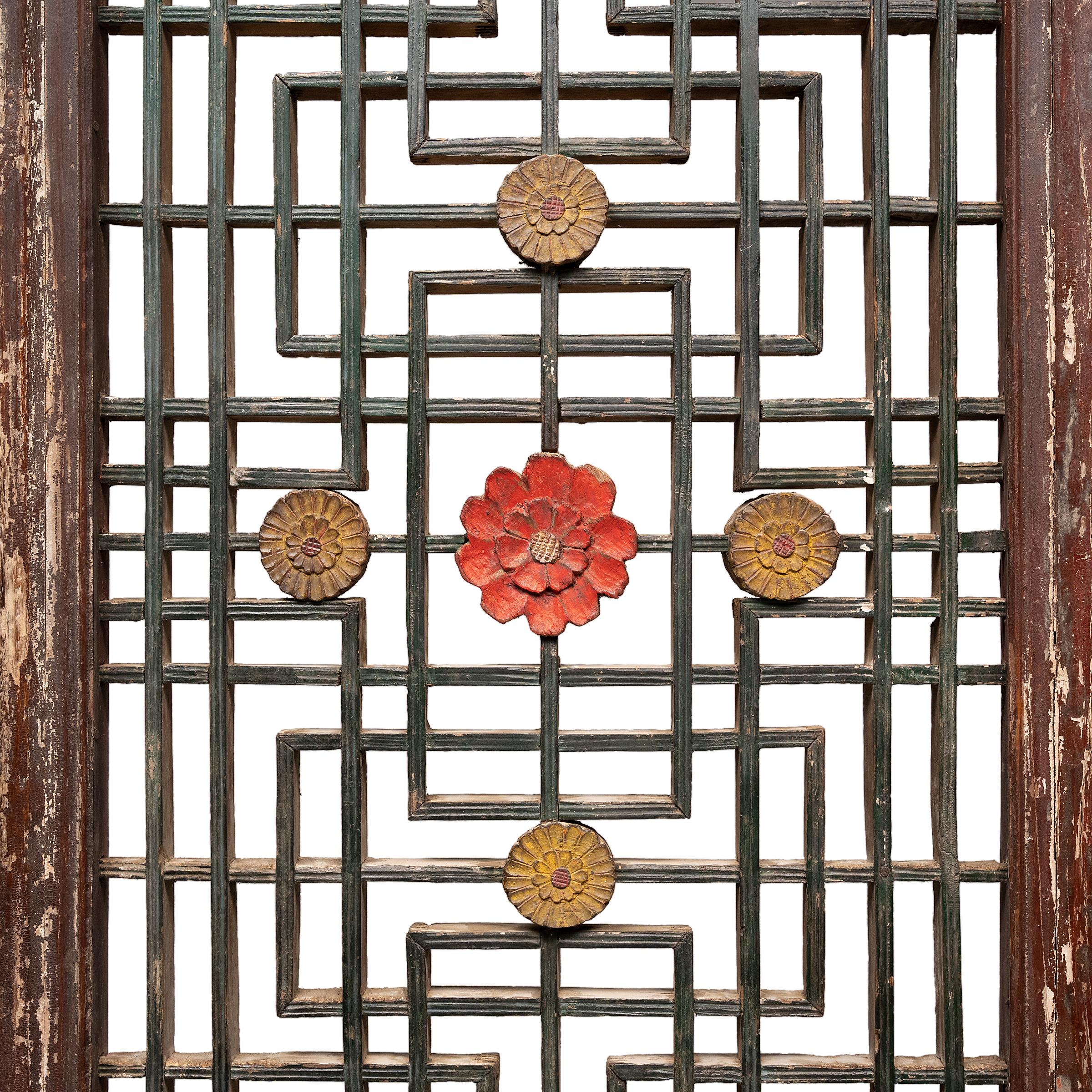 Conjunto de cuatro paneles de celosía floral china, S. XIX Chino en venta