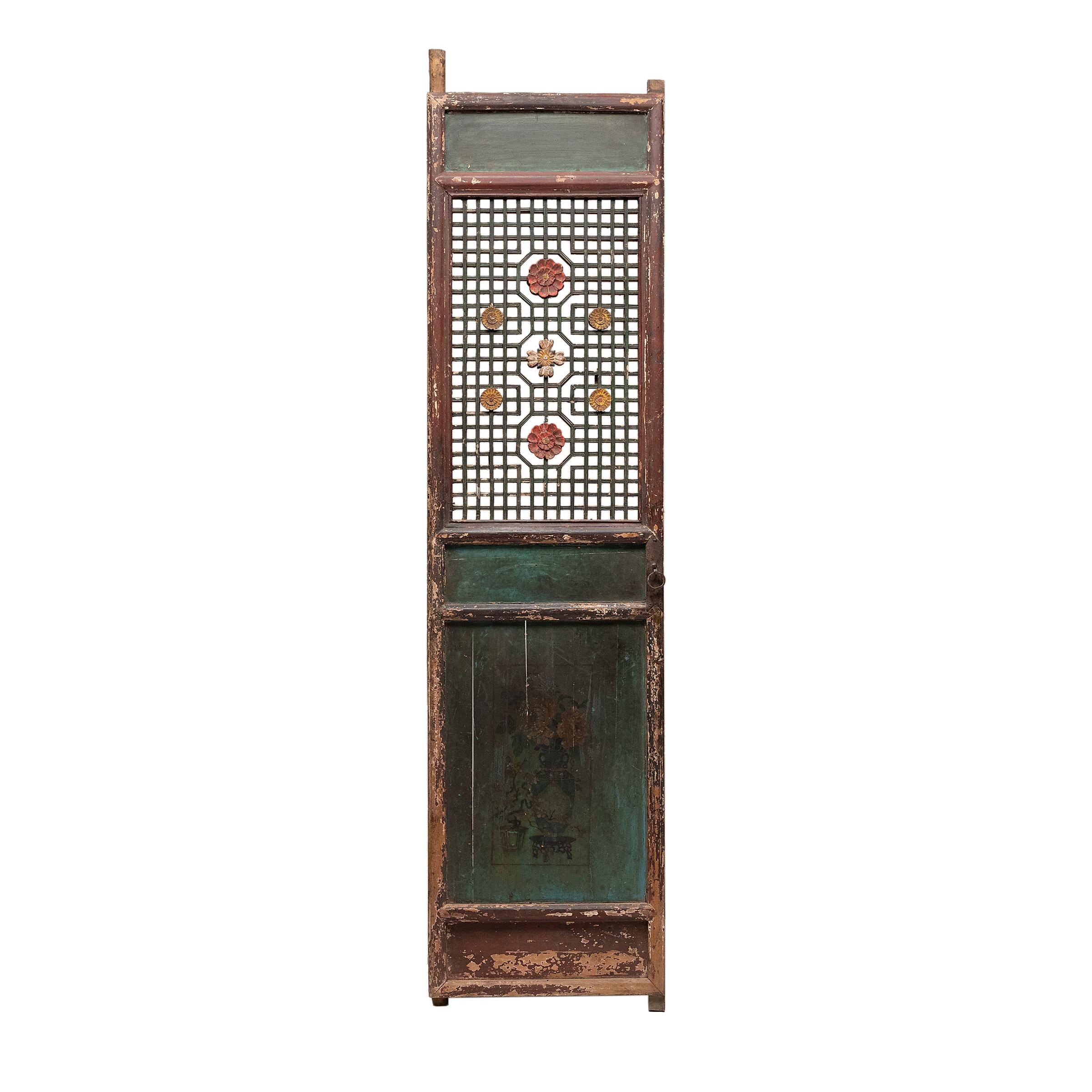 Conjunto de cuatro paneles de celosía floral china, S. XIX en Bueno estado para la venta en Chicago, IL