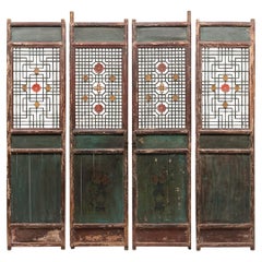 Set of Four Chinese Floral Lattice Panels, 19th C.