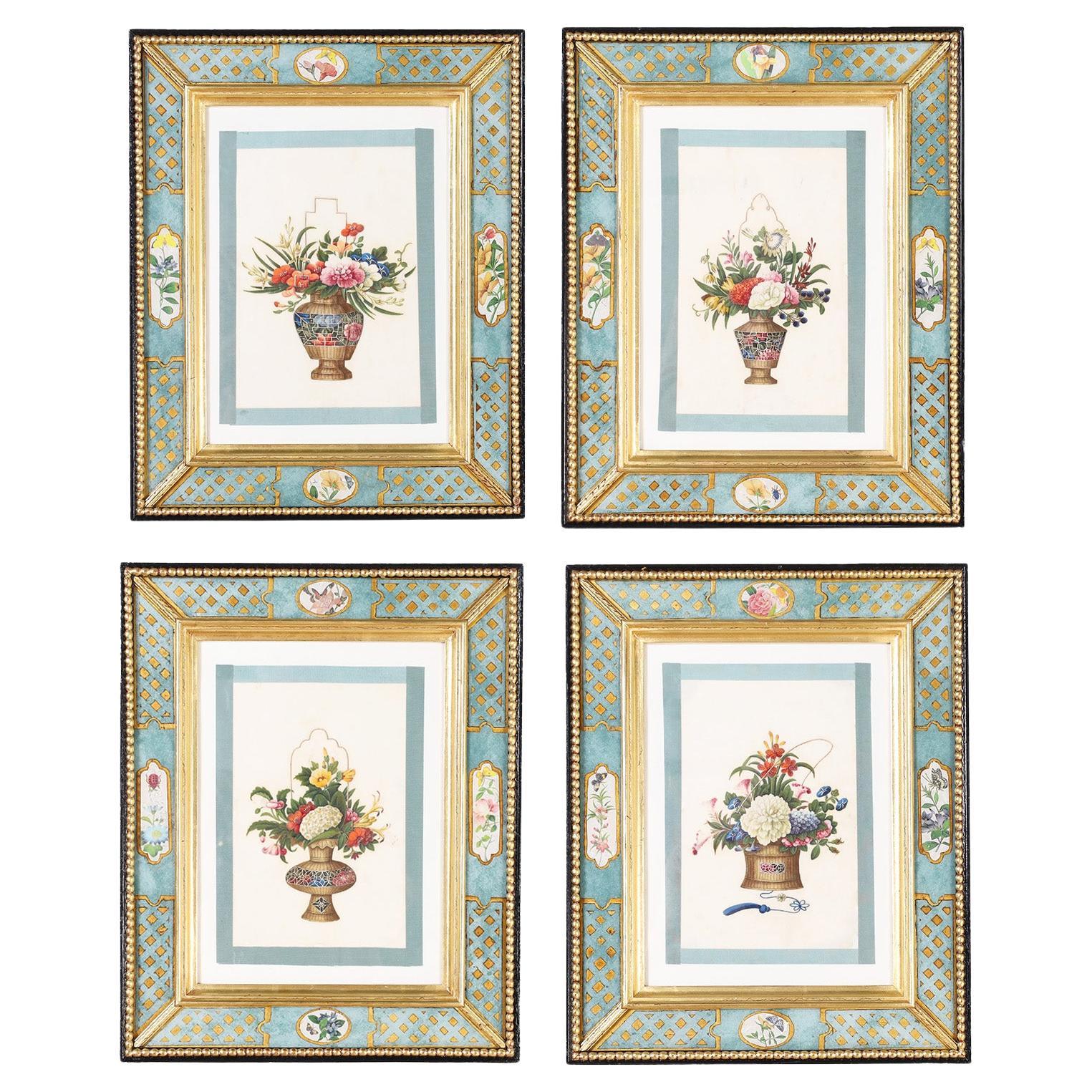 Set of Four Chinese Floral Pith Paintings