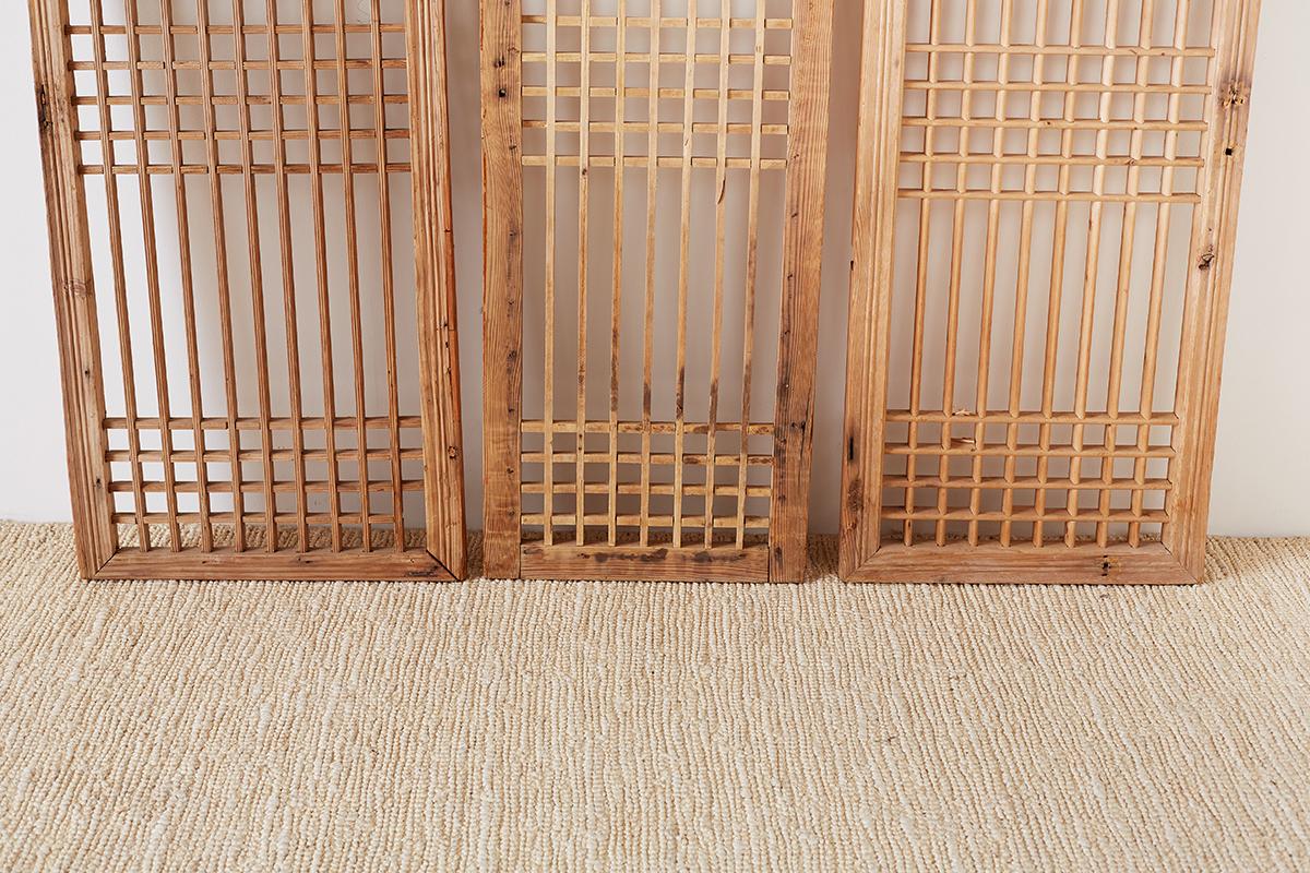 Set of Four Chinese Geometric Lattice Window Panels 8