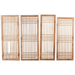 Set of Four Chinese Geometric Lattice Window Panels