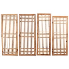 Set of Four Chinese Geometric Lattice Window Panels