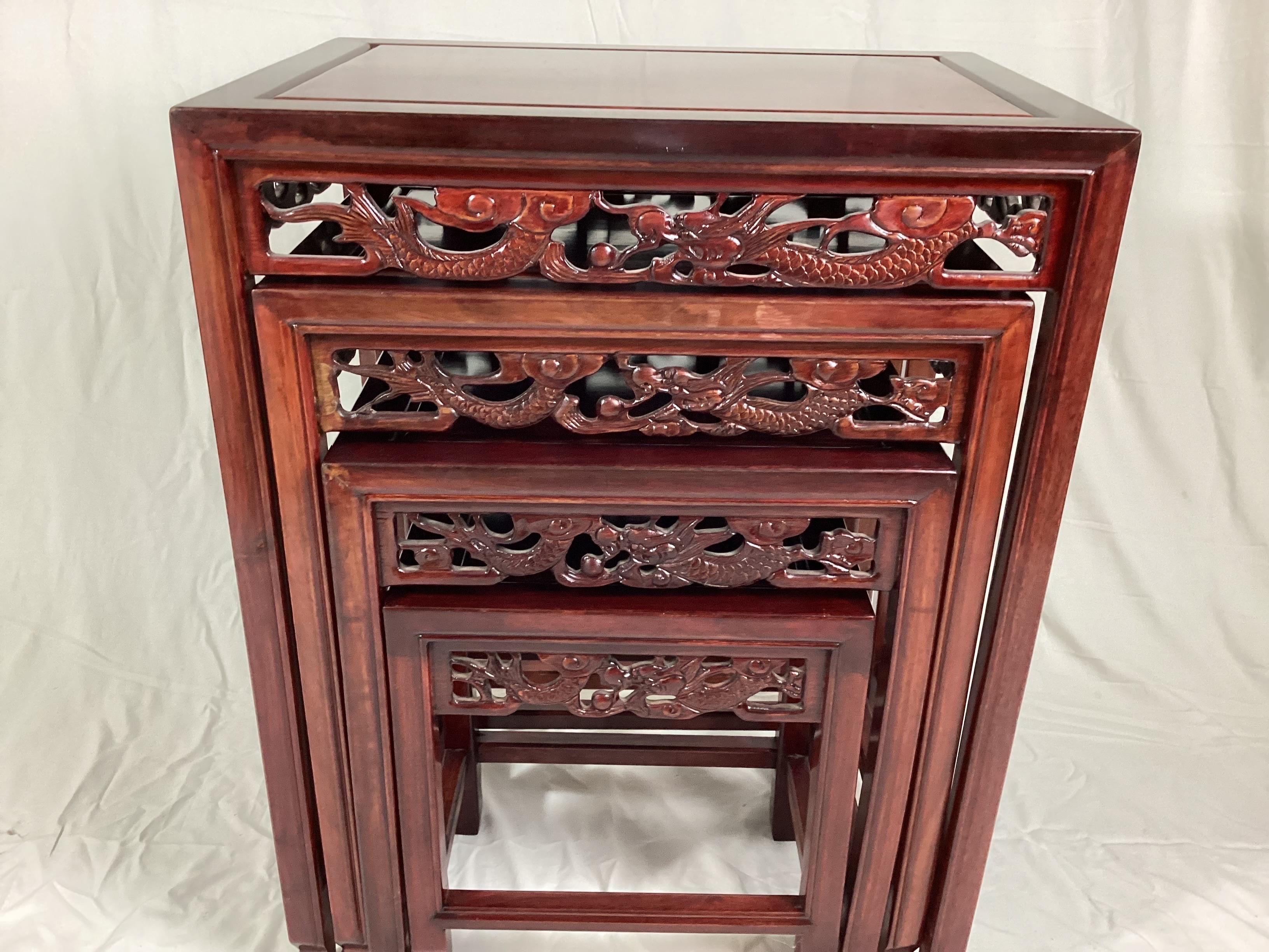 Set of Four Chinese Hardwood Nesting Tables For Sale 6