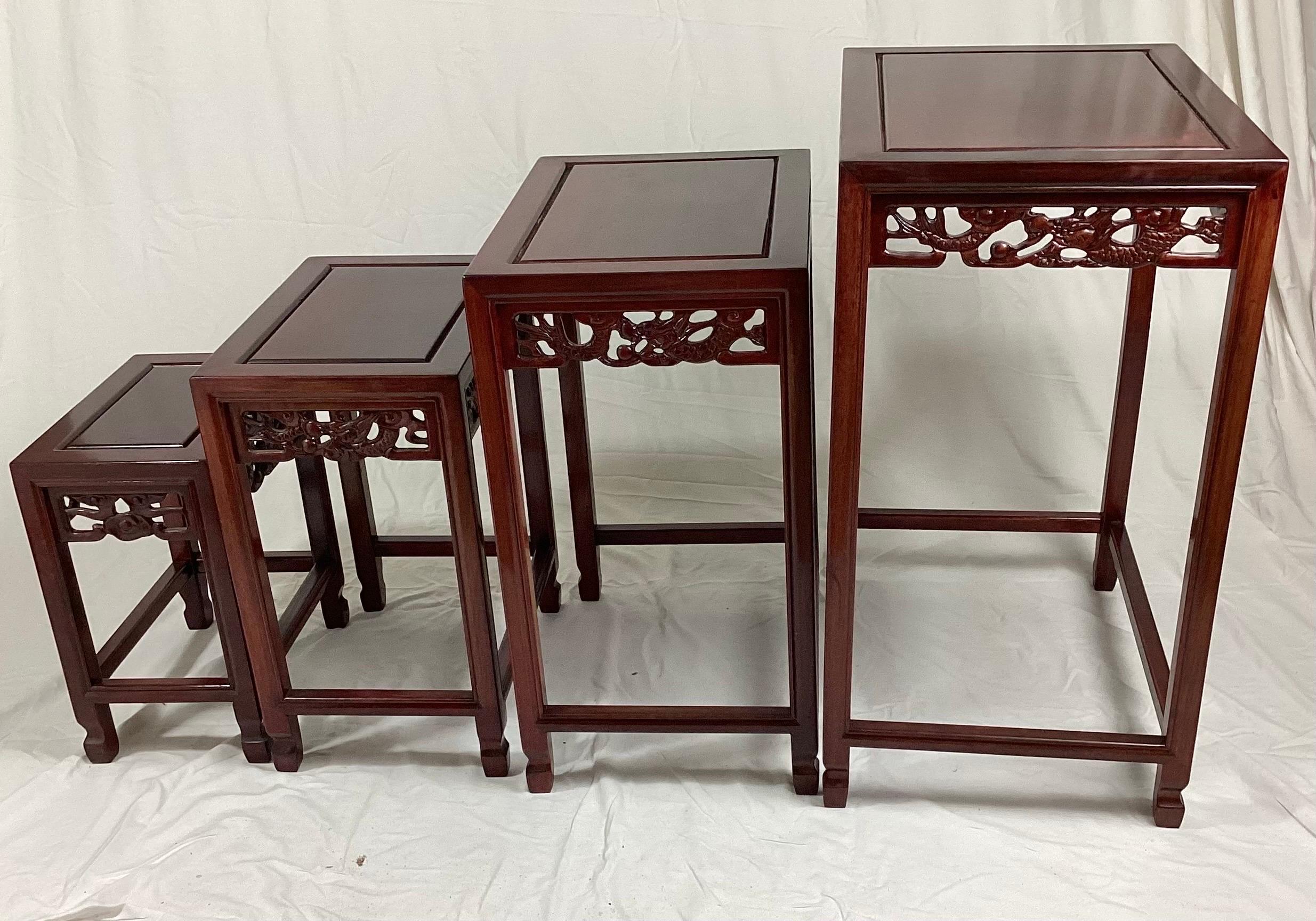 Set of Four Chinese Hardwood Nesting Tables In Excellent Condition For Sale In Lambertville, NJ
