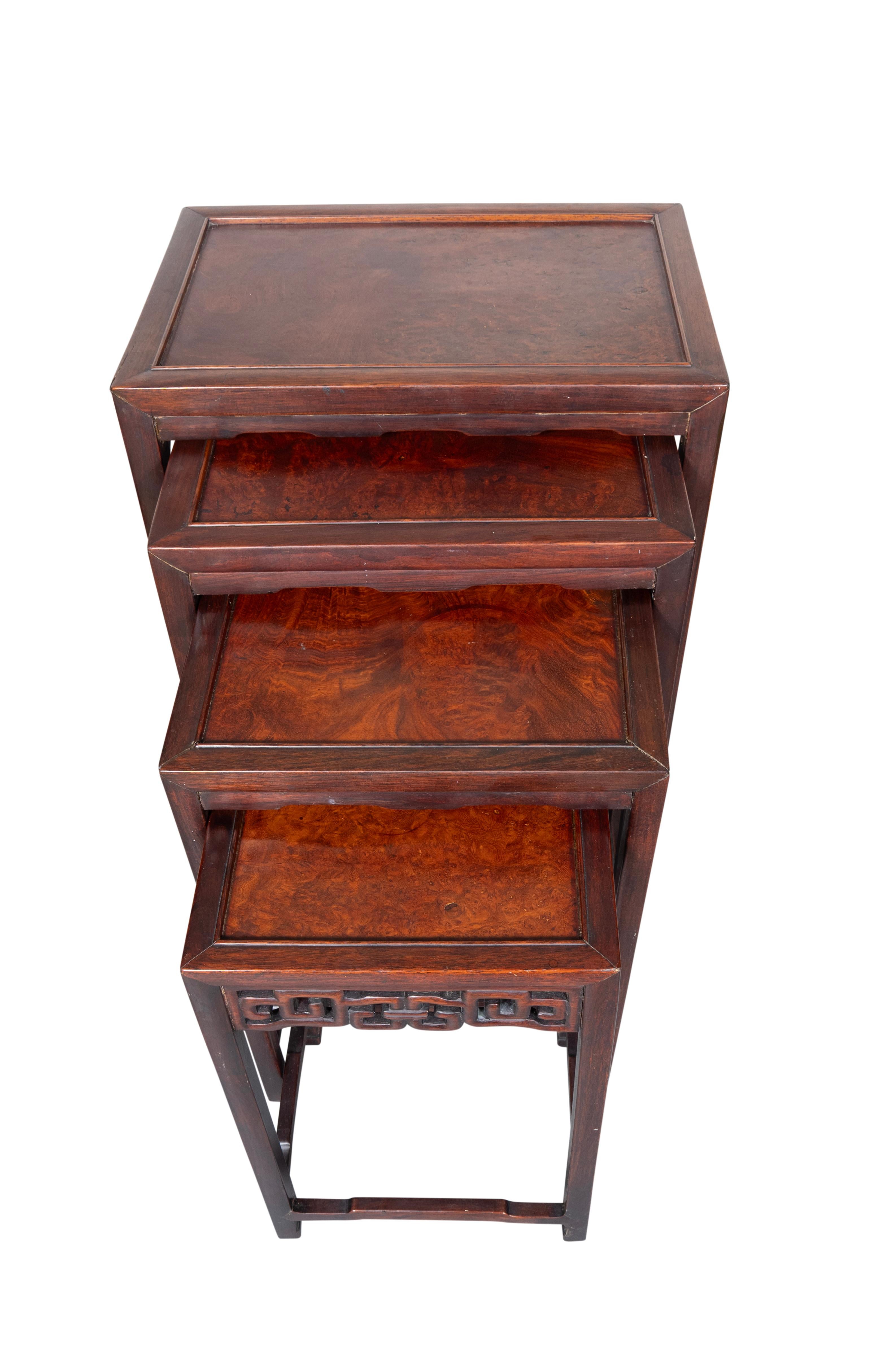 Set Of Four Chinese Hardwood Nesting Tables In Good Condition For Sale In Essex, MA