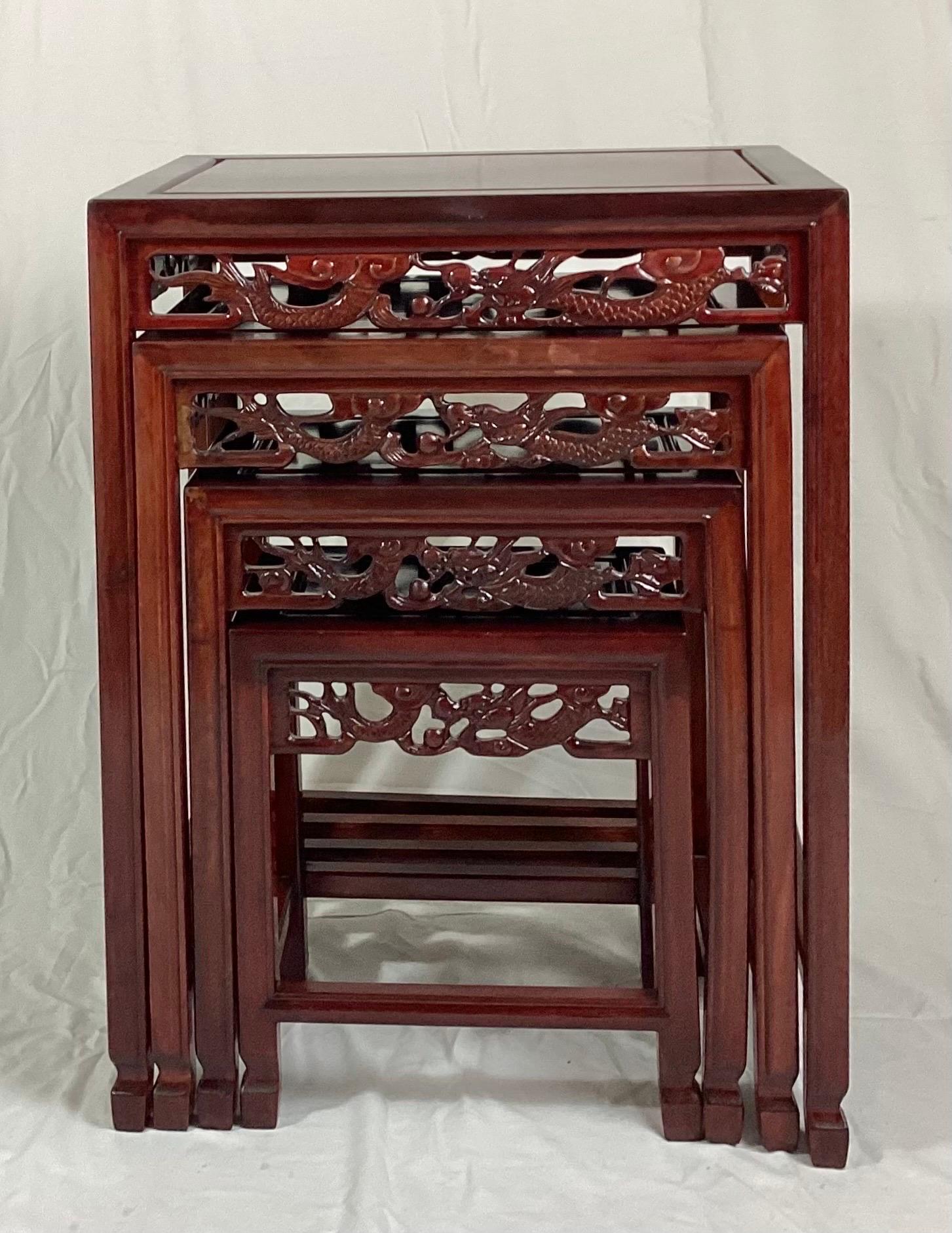 Set of Four Chinese Hardwood Nesting Tables For Sale 2