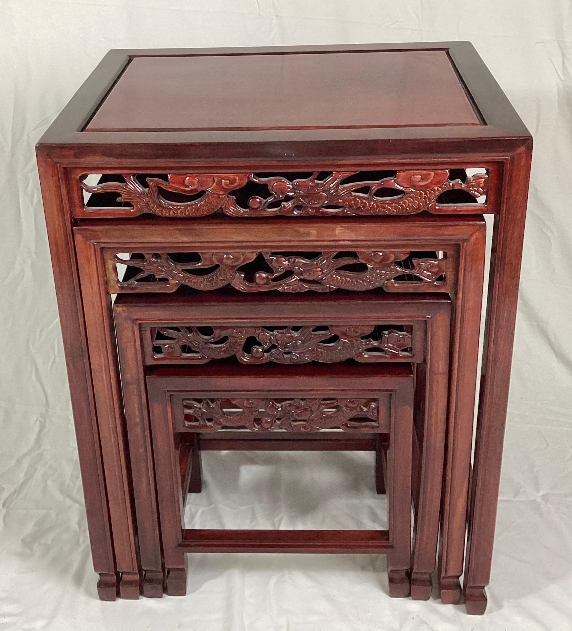 Set of Four Chinese Hardwood Nesting Tables For Sale 3