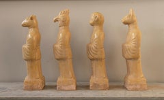Set of Four Chinese Mythological Gods in Beige Glazed Terracotta