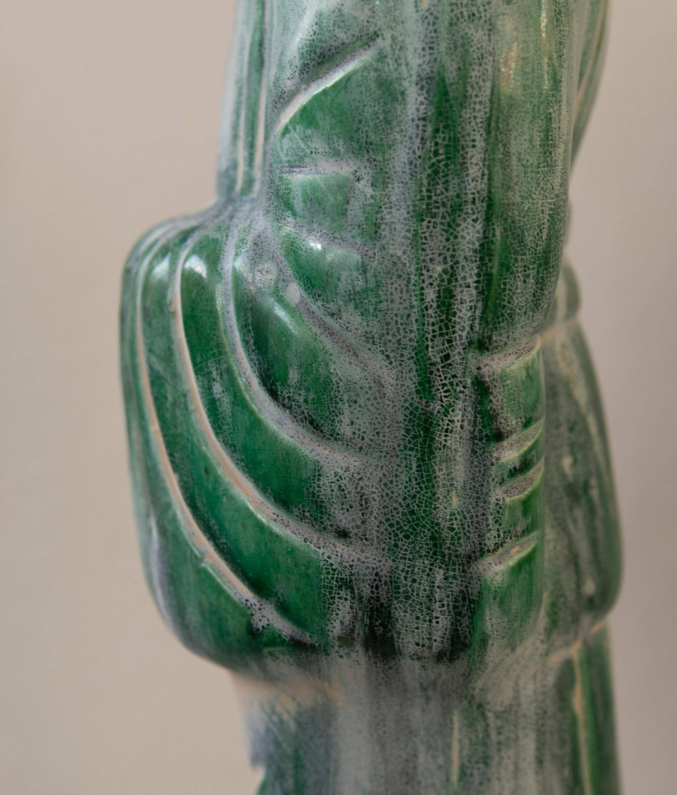 Set of Four Chinese Mythological Gods in Green Glazed Terracotta For Sale 7