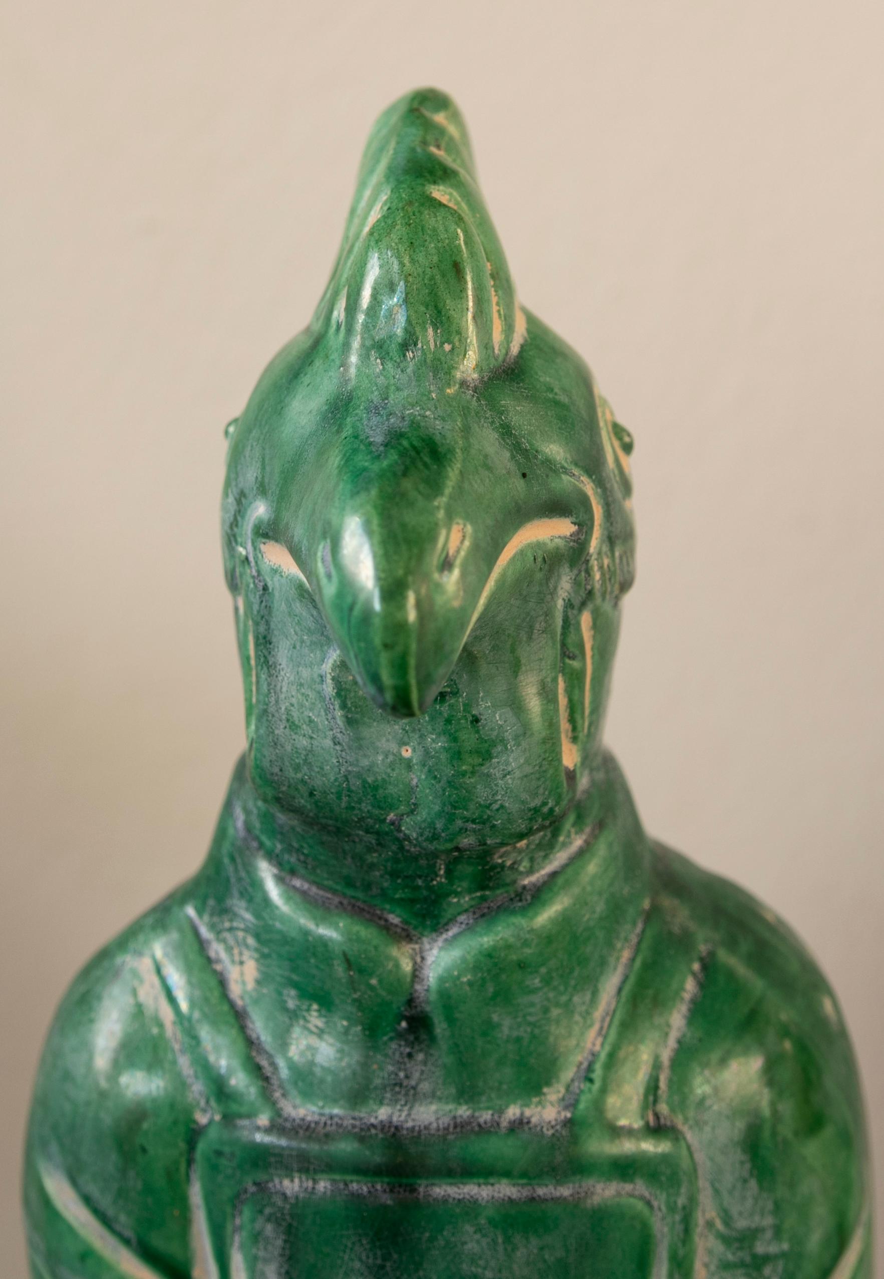Ceramic Set of Four Chinese Mythological Gods in Green Glazed Terracotta For Sale