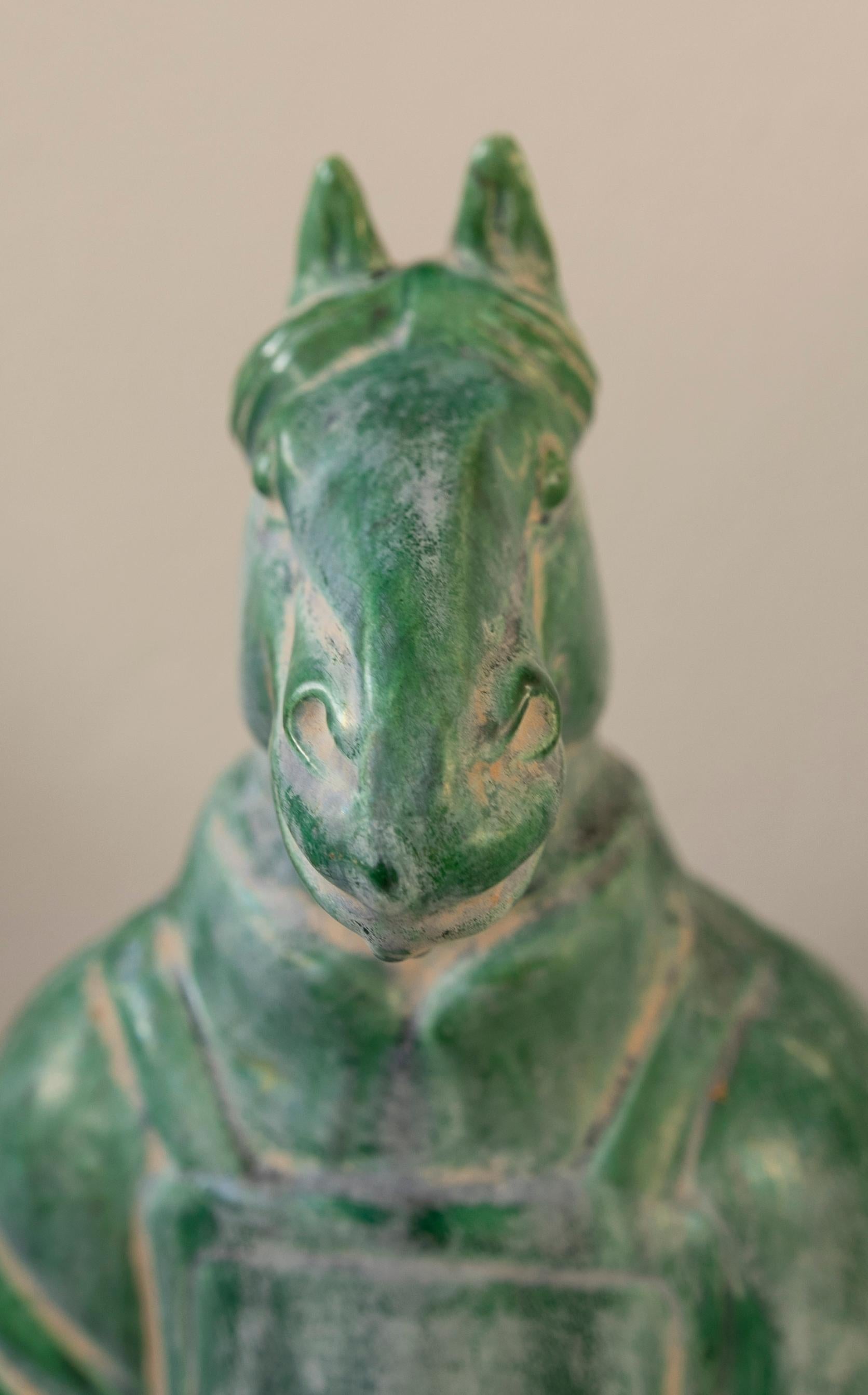 Set of Four Chinese Mythological Gods in Green Glazed Terracotta For Sale 1