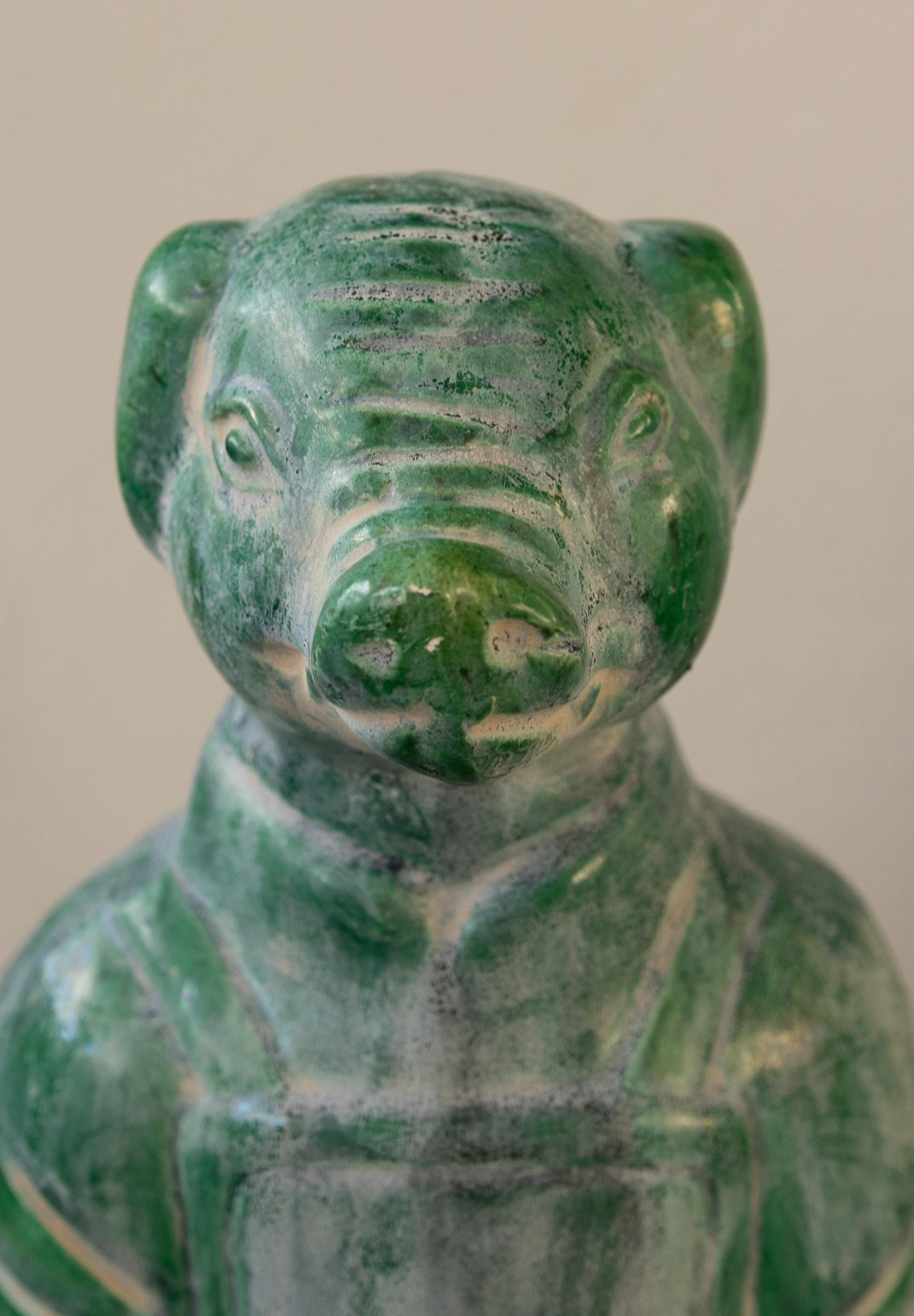 Set of Four Chinese Mythological Gods in Green Glazed Terracotta For Sale 2