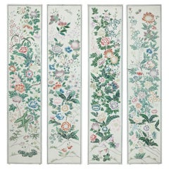 Set of Four Chinese Painted Panels with Spring Flowers and Butterflies