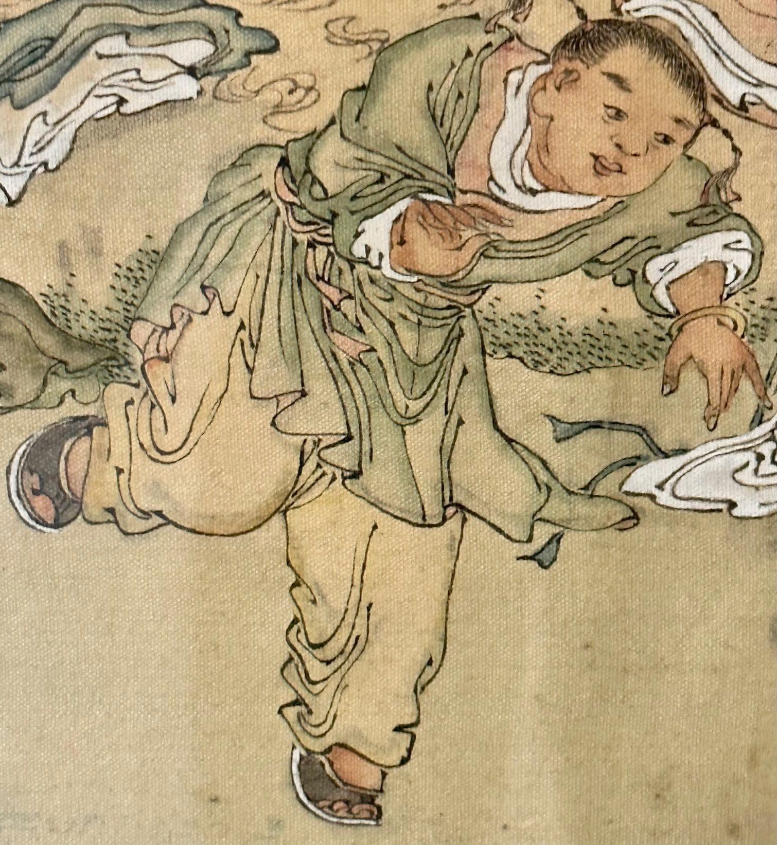 Ensemble de quatre peintures chinoises dans des cadres en bois de rose, signées, 19ème siècle en vente 9