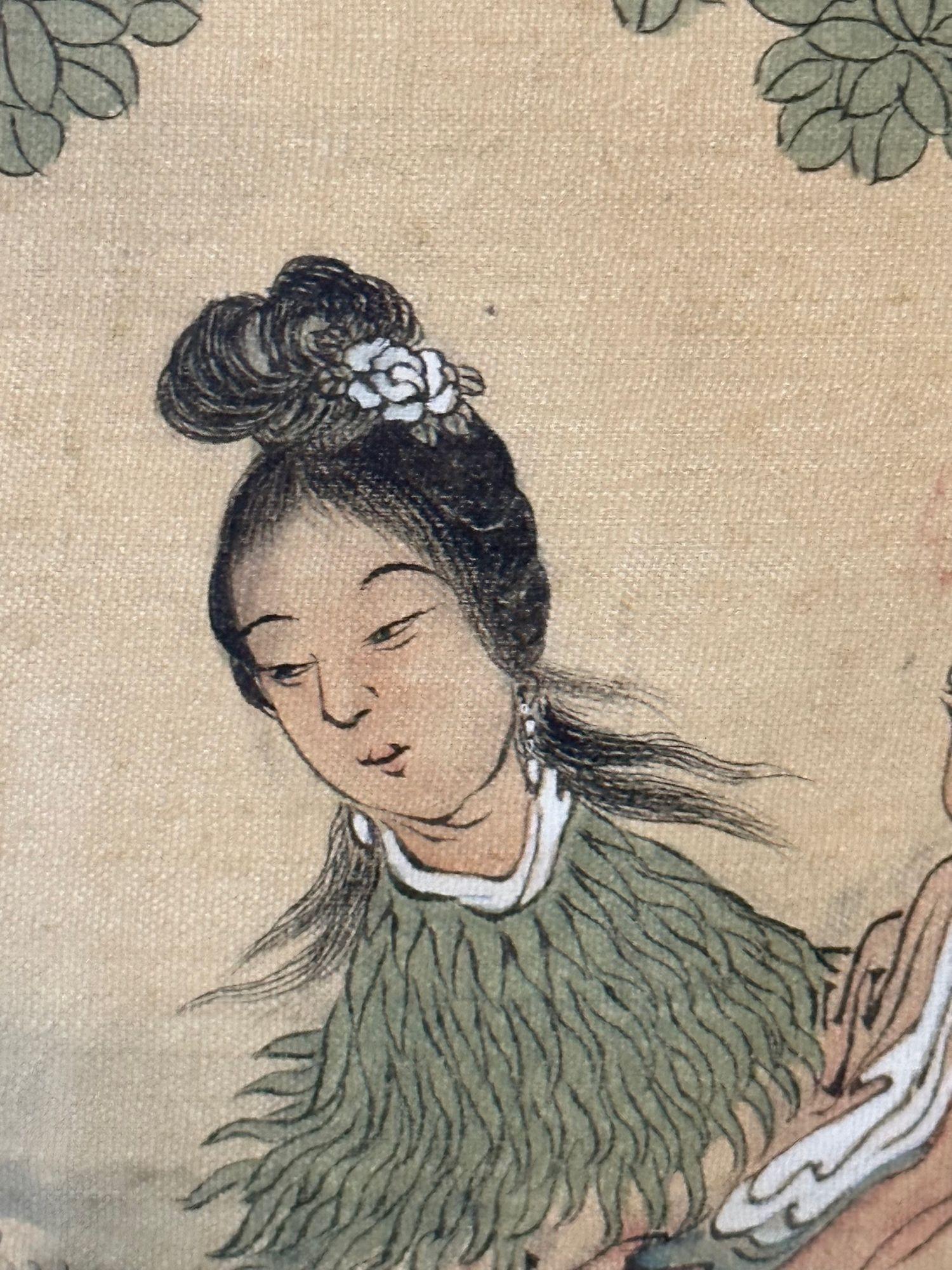 Ensemble de quatre peintures chinoises dans des cadres en bois de rose, signées, 19ème siècle en vente 10