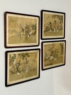Set of Four Chinese Paintings in Rosewood Frames, Signed, 19th Century