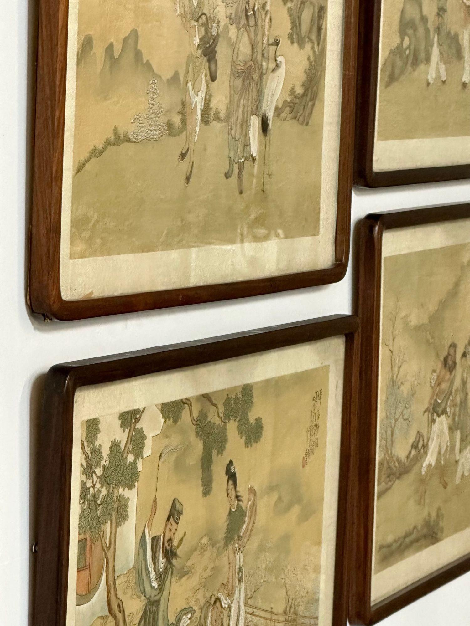 18th Century Set of Four Chinese Paintings in Rosewood Frames, Signed, 19th Century For Sale