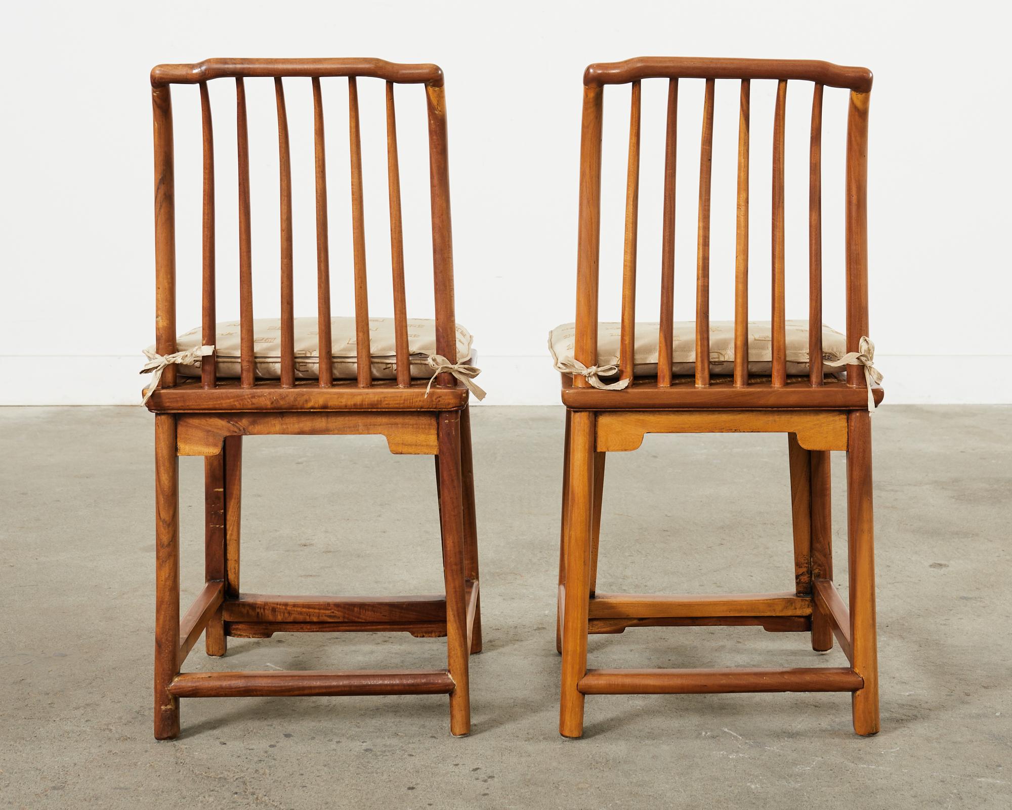 Set of Four Chinese Provincial Spindleback Elm Dining Chairs For Sale 7