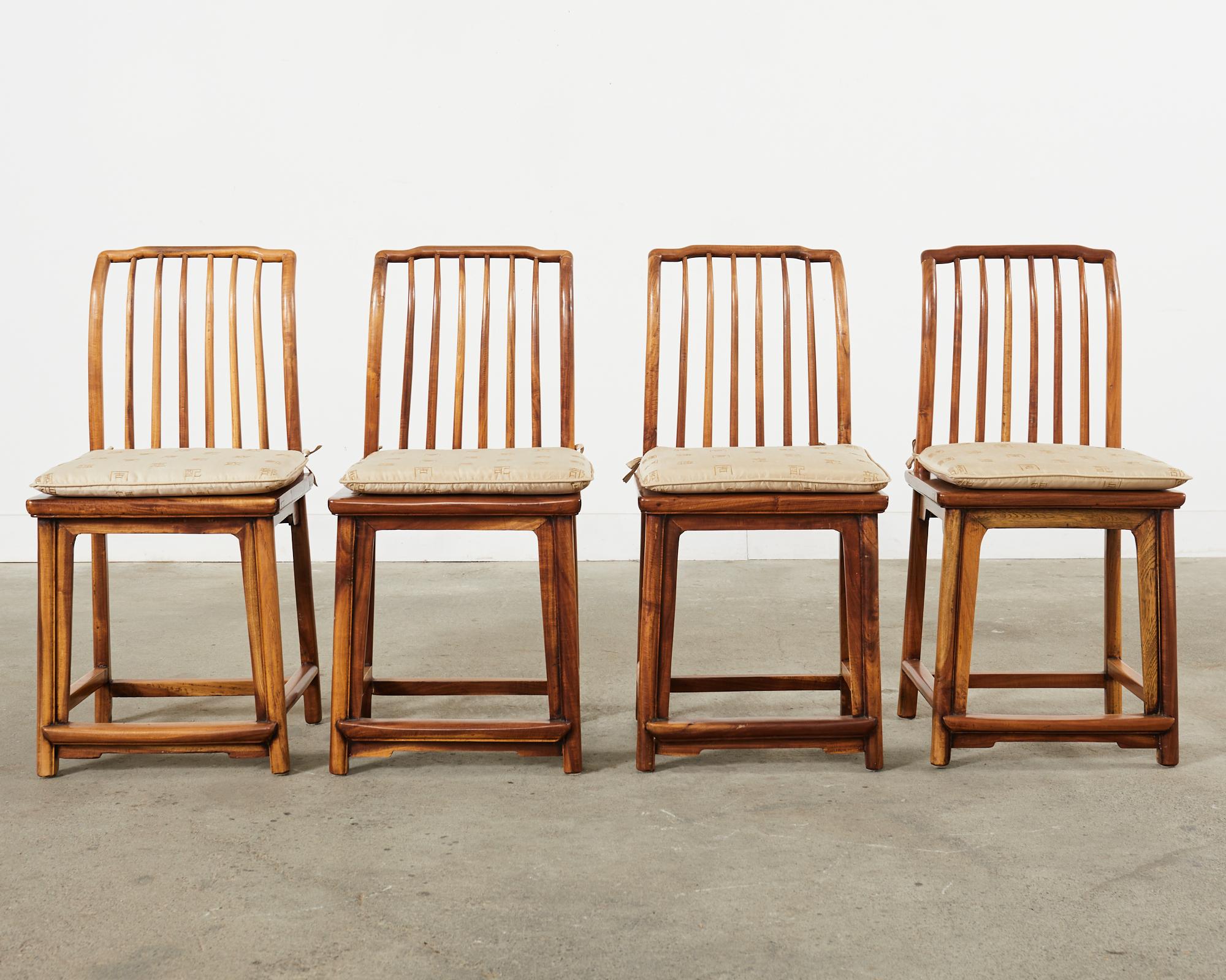Qing Set of Four Chinese Provincial Spindleback Elm Dining Chairs For Sale