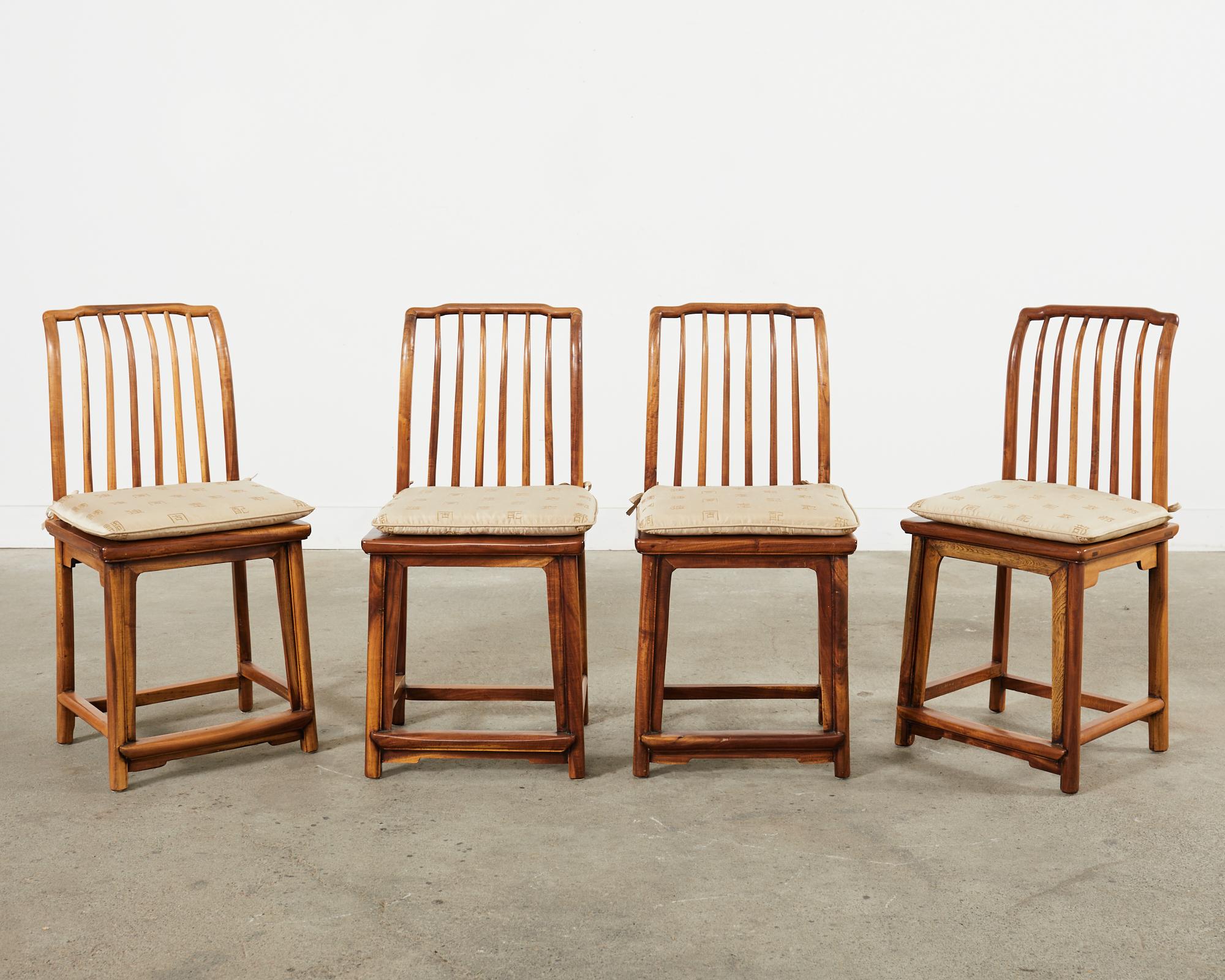Hand-Crafted Set of Four Chinese Provincial Spindleback Elm Dining Chairs For Sale