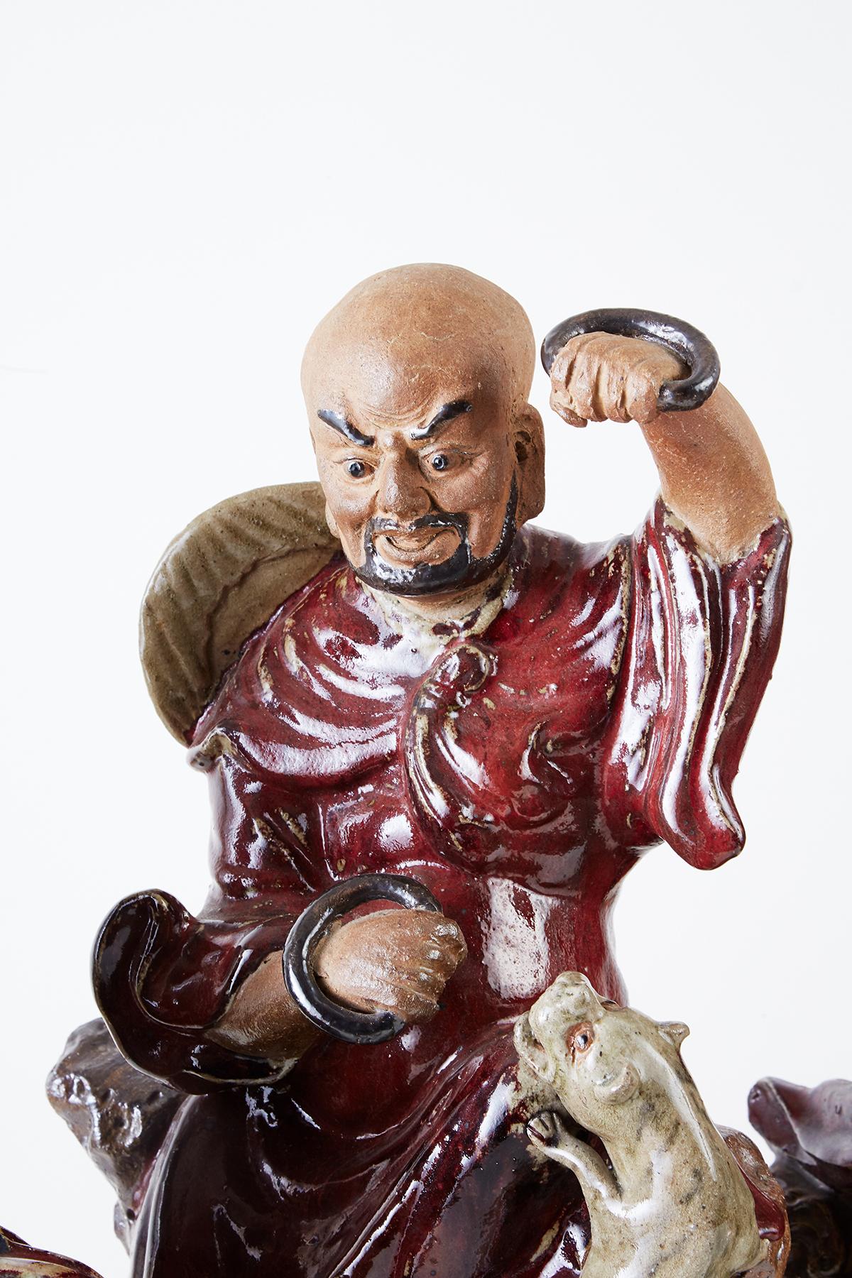 Ensemble de quatre divinités immortelaires chinoises en poterie de Shiwan en vente 2