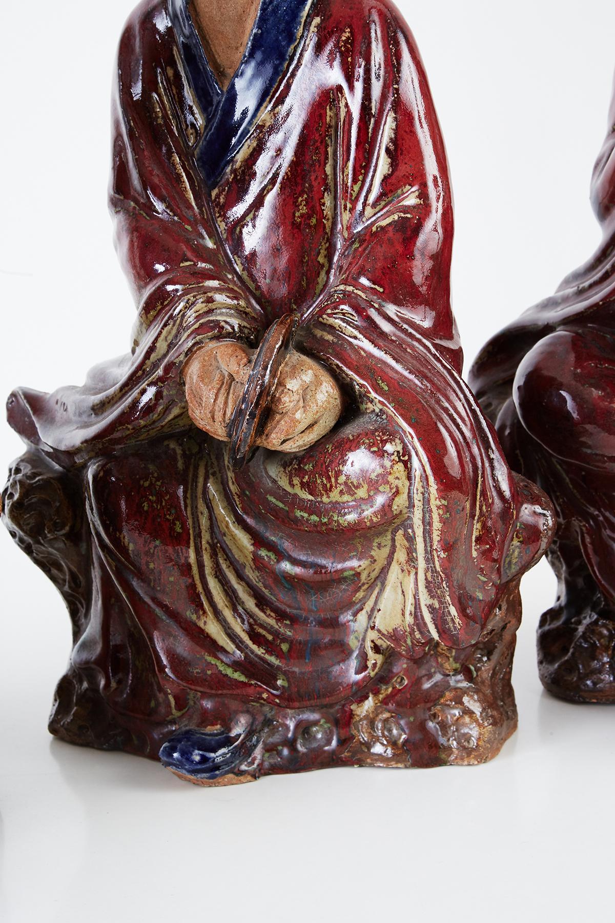 Ensemble de quatre divinités immortelaires chinoises en poterie de Shiwan en vente 5