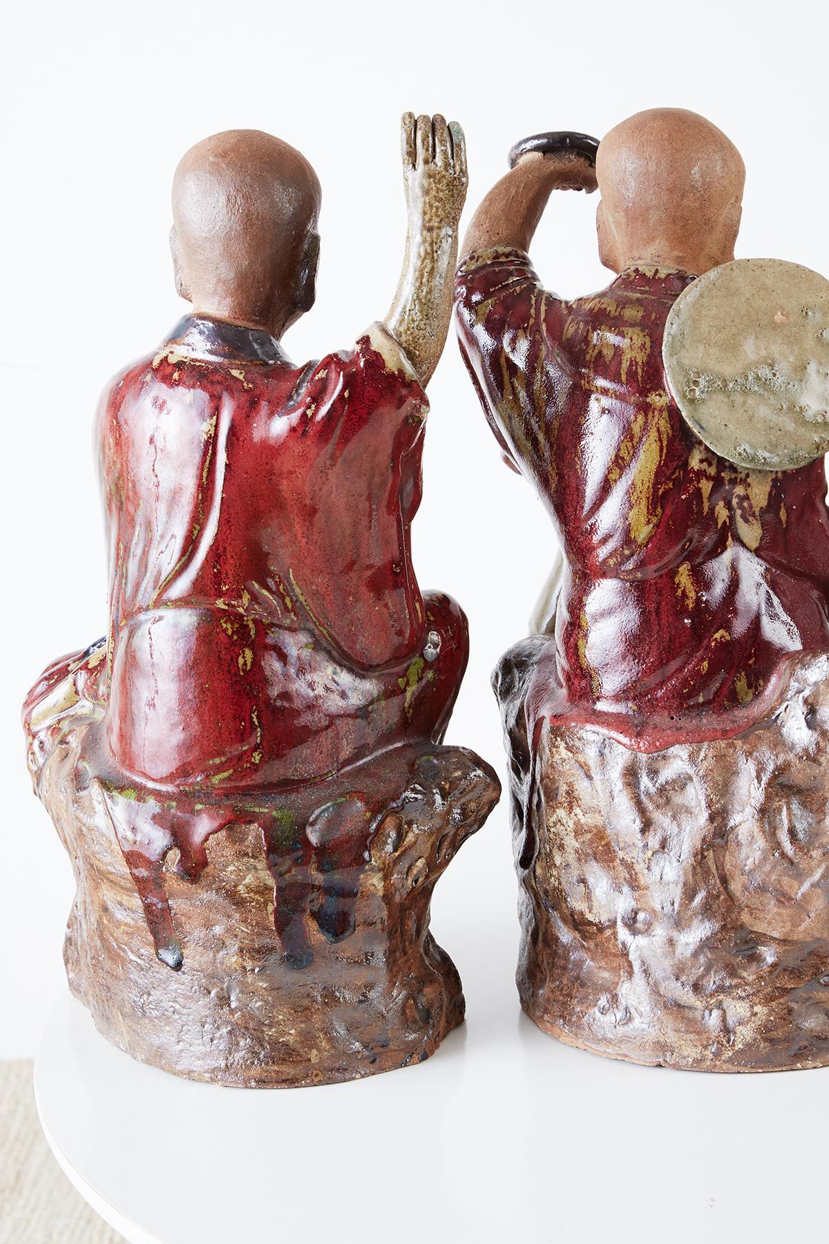 Ensemble de quatre divinités immortelaires chinoises en poterie de Shiwan en vente 9